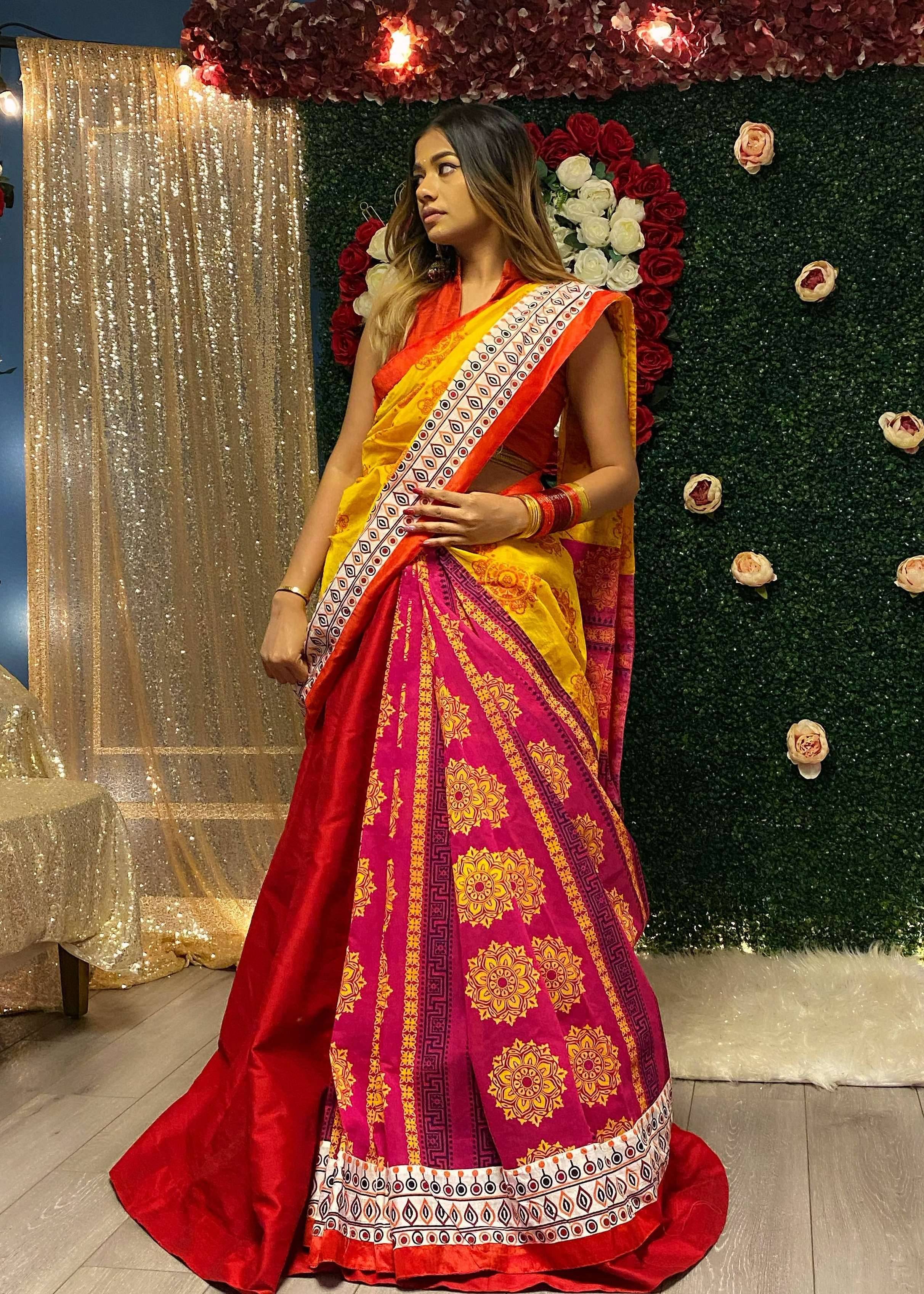 Red Silk Lehenga Sari Image - 0