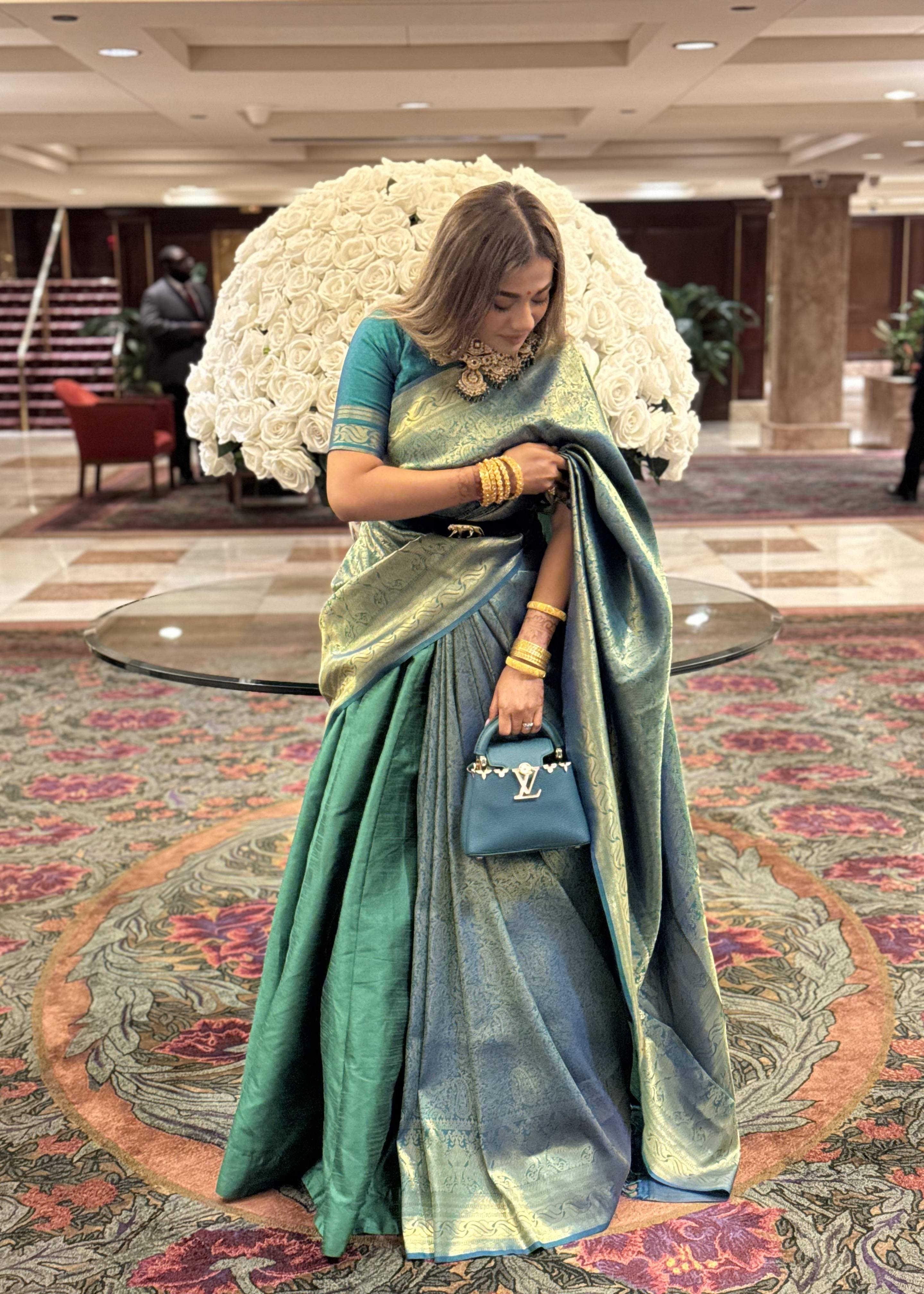 Kanchivoram Green Lehenga Sari  Image - 1