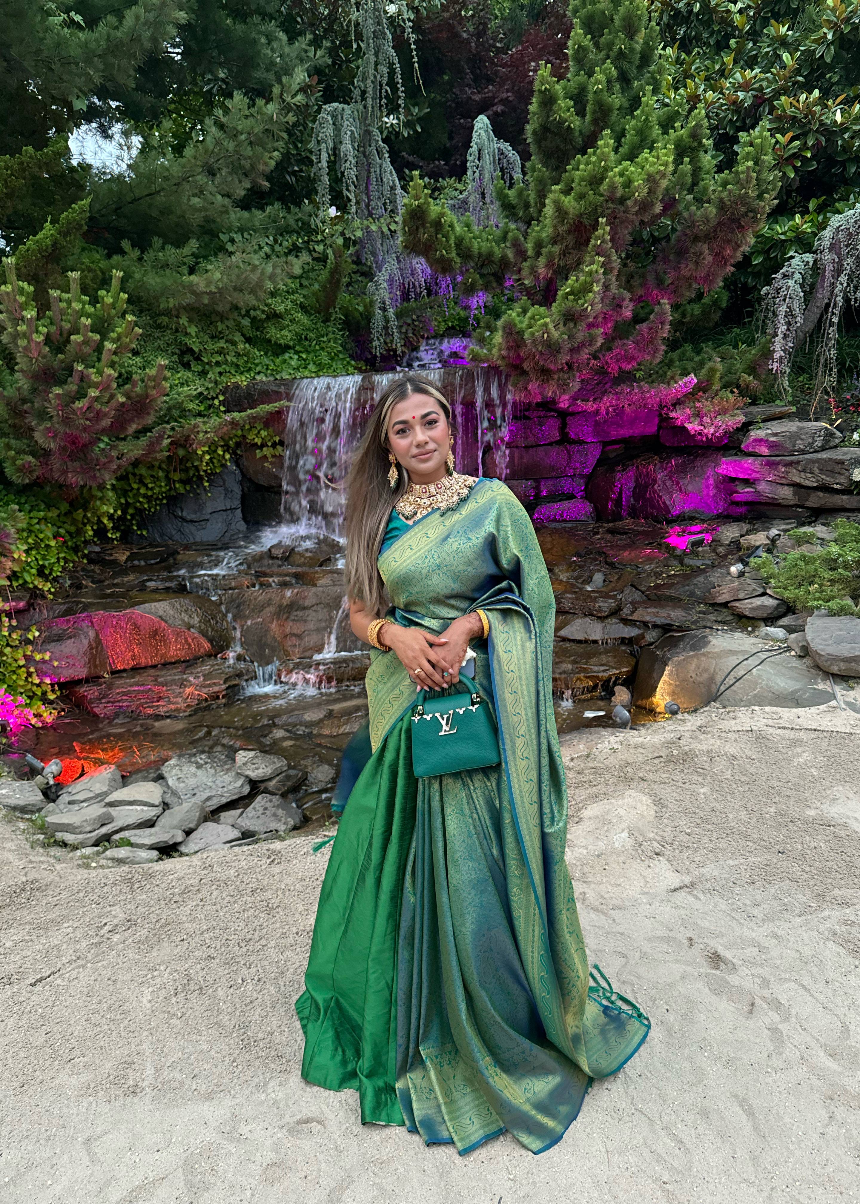 Kanchivoram Green Lehenga Sari  Image - 2