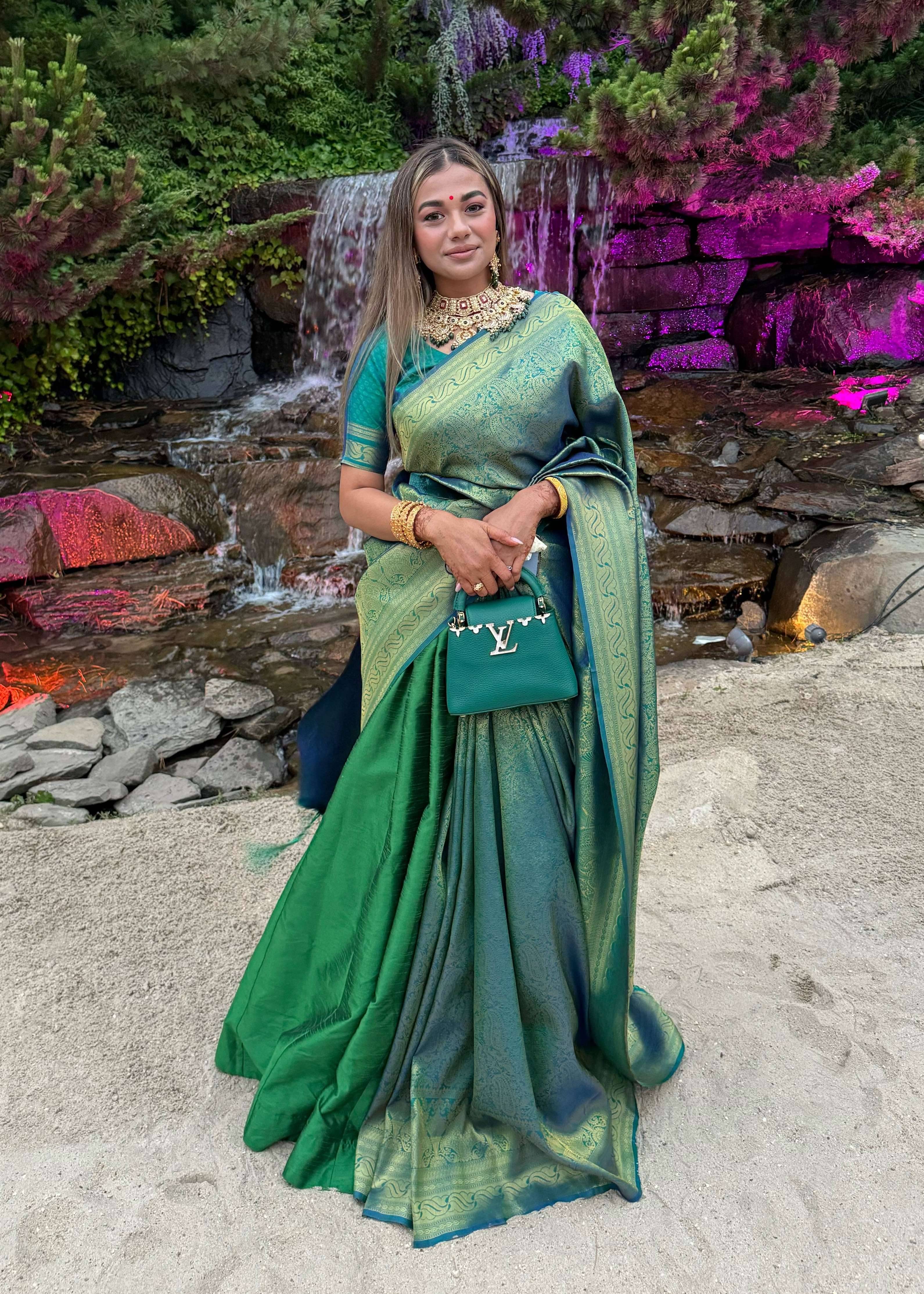 Kanchivoram Green Lehenga Sari  Image - 0