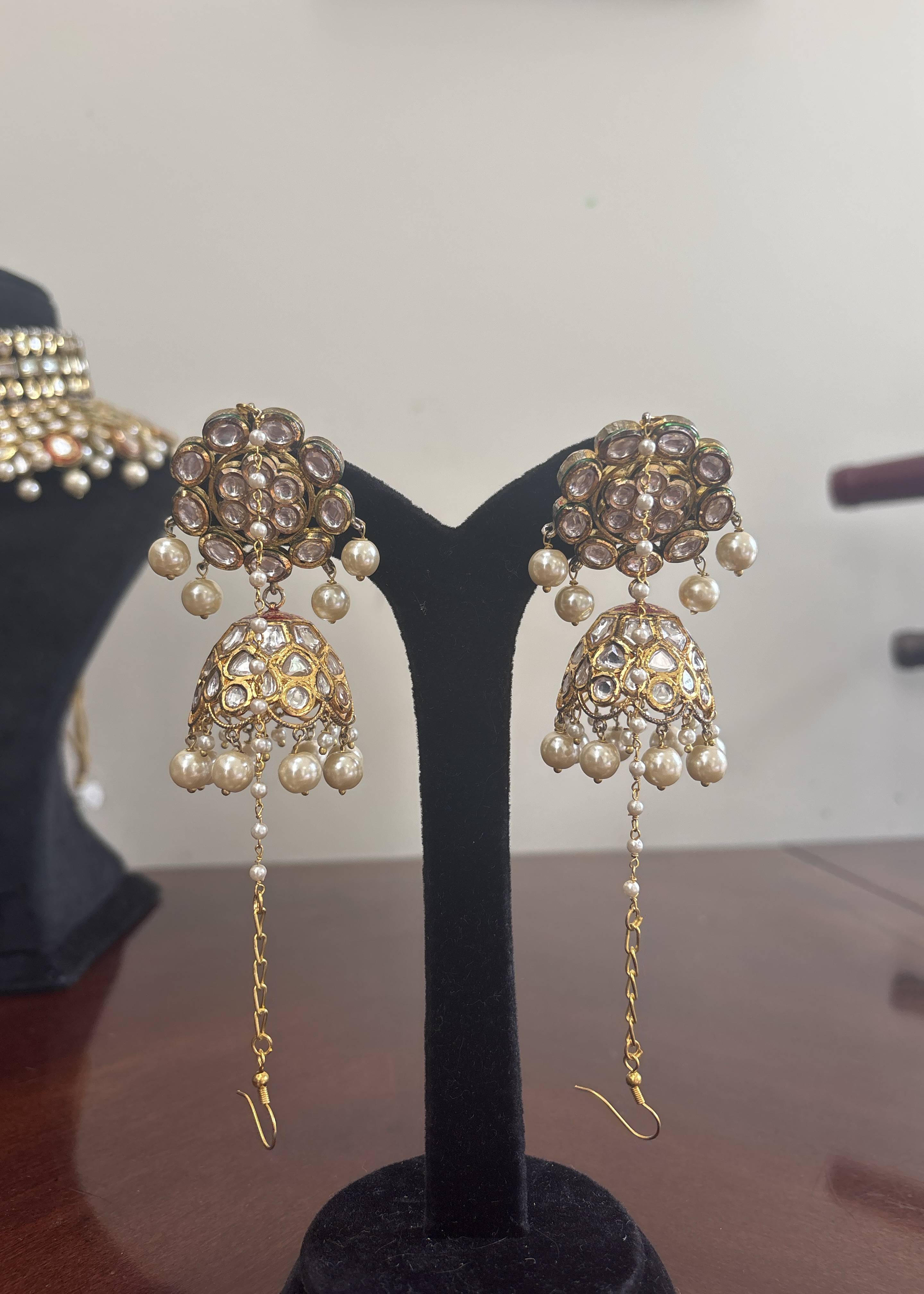 Royal Polki Kundan Pearl Bridal Choker Set Image - 1