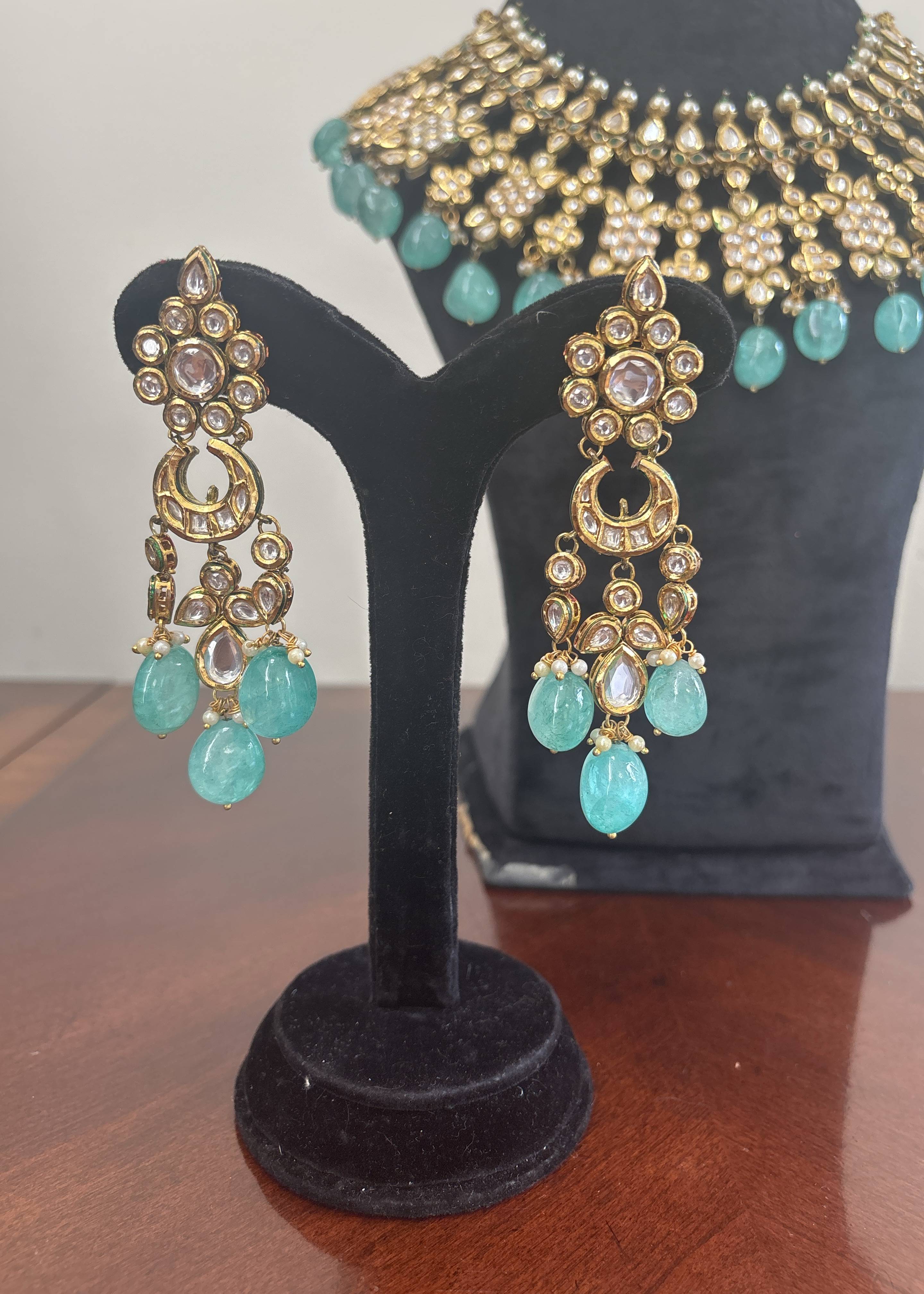 Turquoise Polki Kundan Bridal Set Image - 1