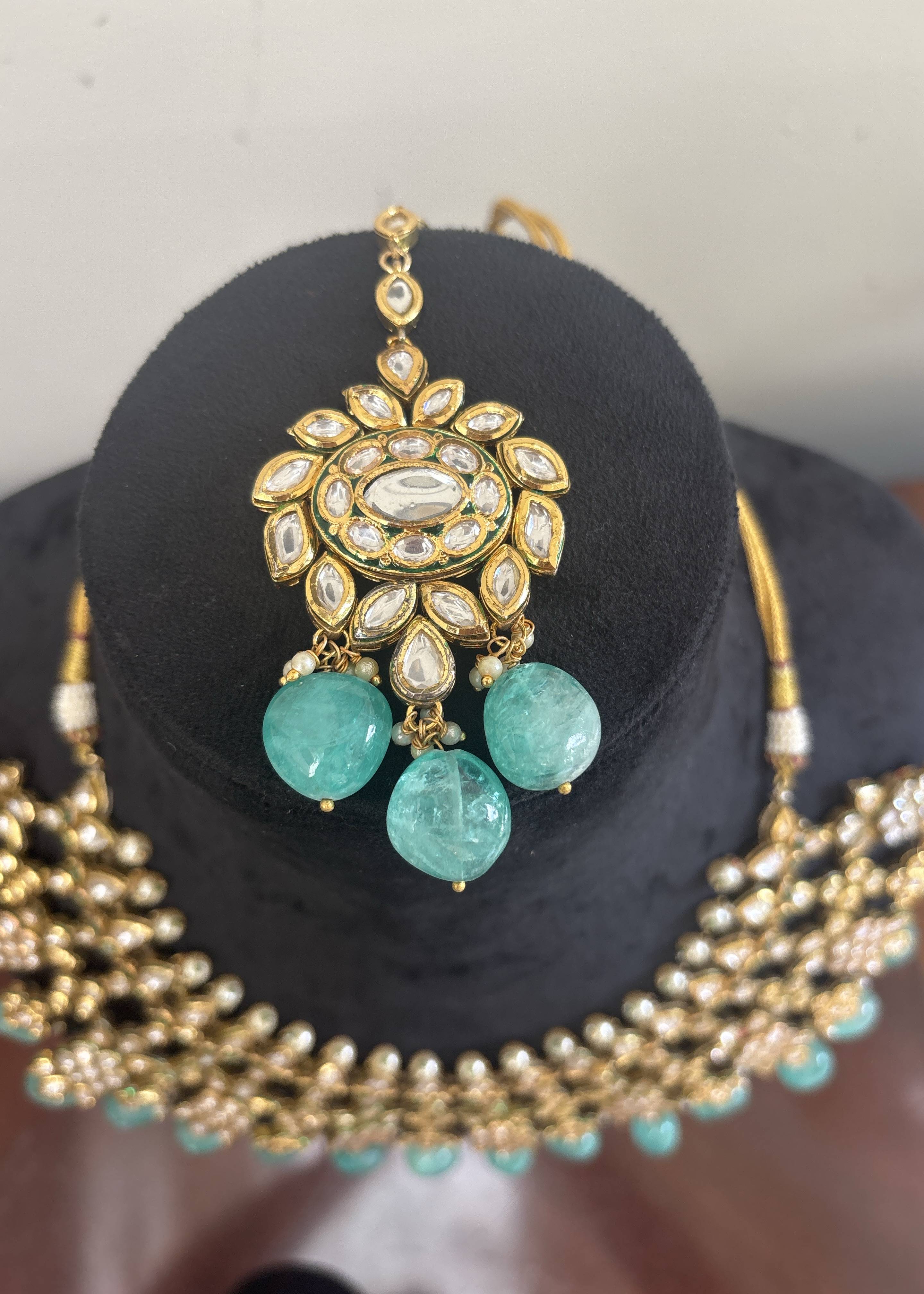 Turquoise Polki Kundan Bridal Set Image - 2