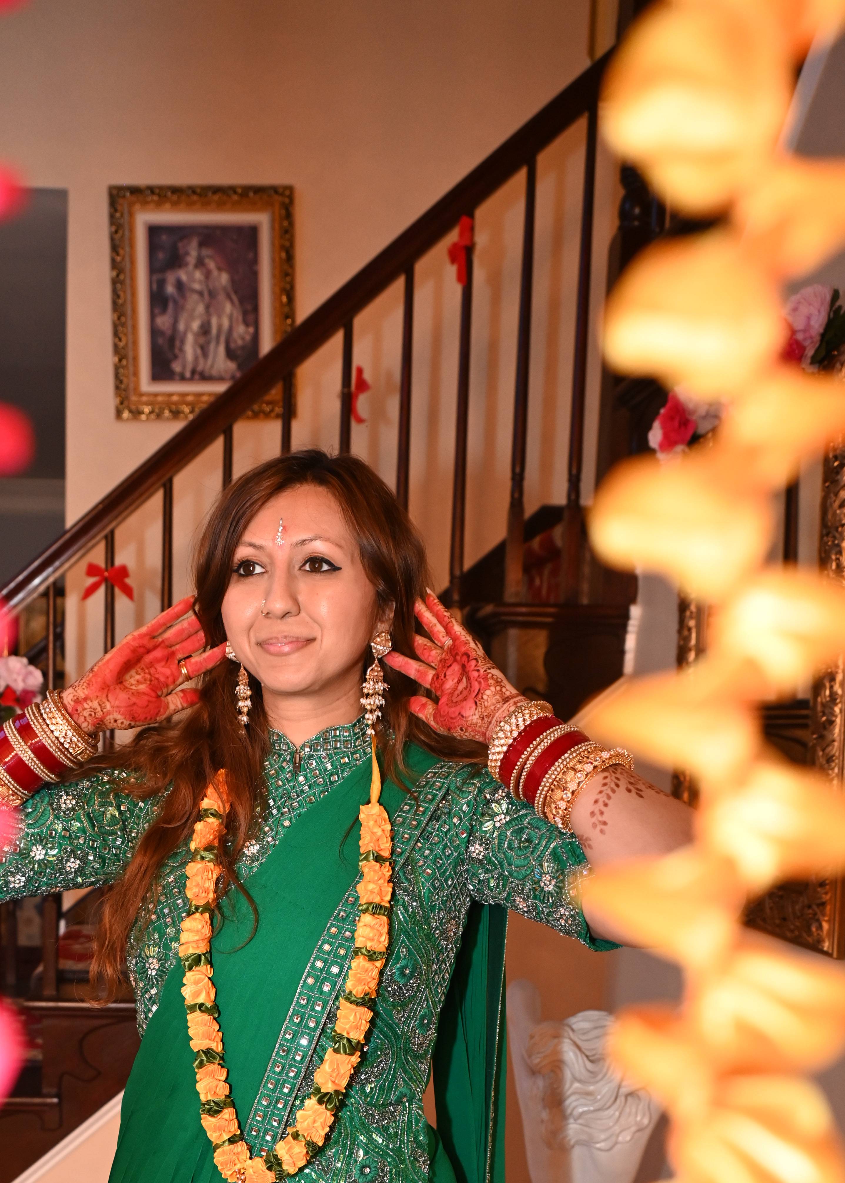 Green Embellished Pre-Draped Sari Image - 3