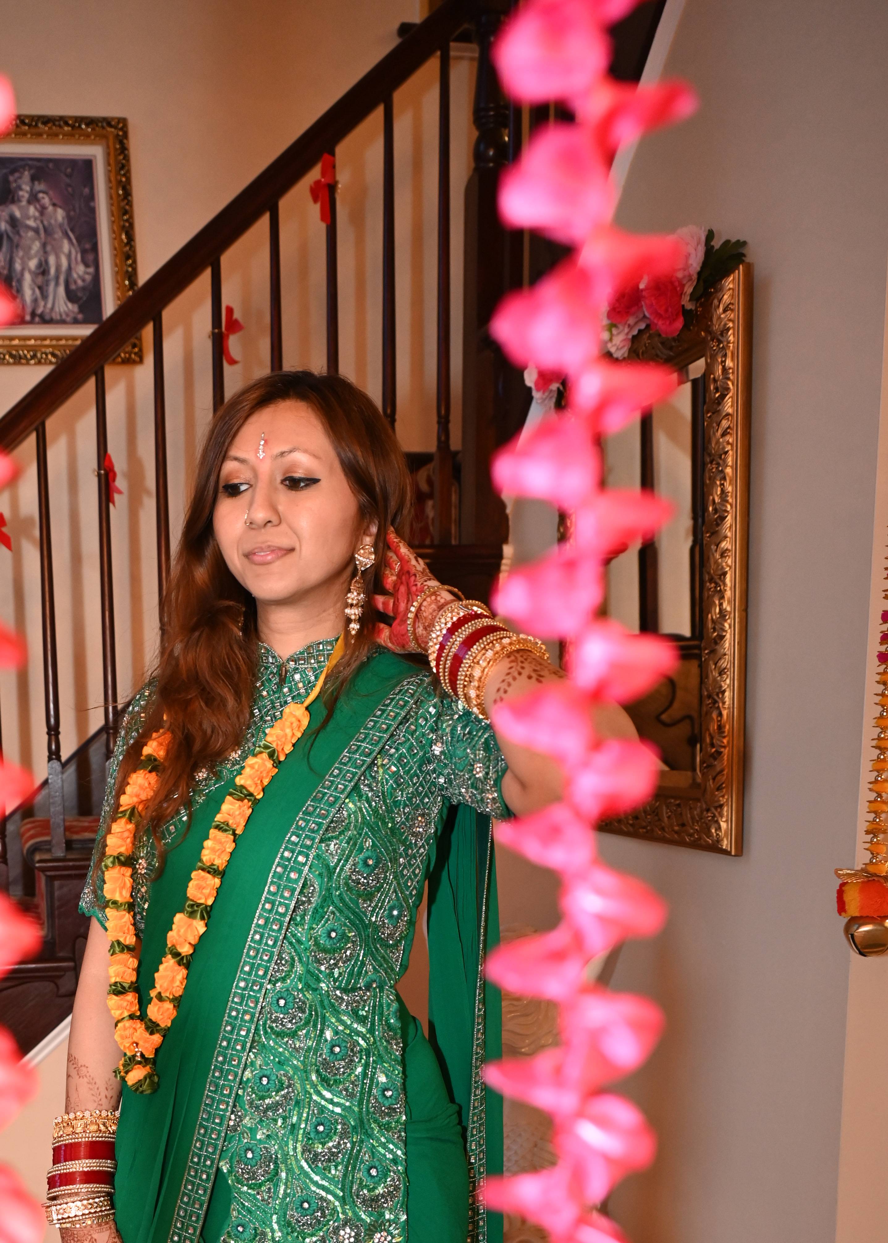 Green Embellished Pre-Draped Sari Image - 4