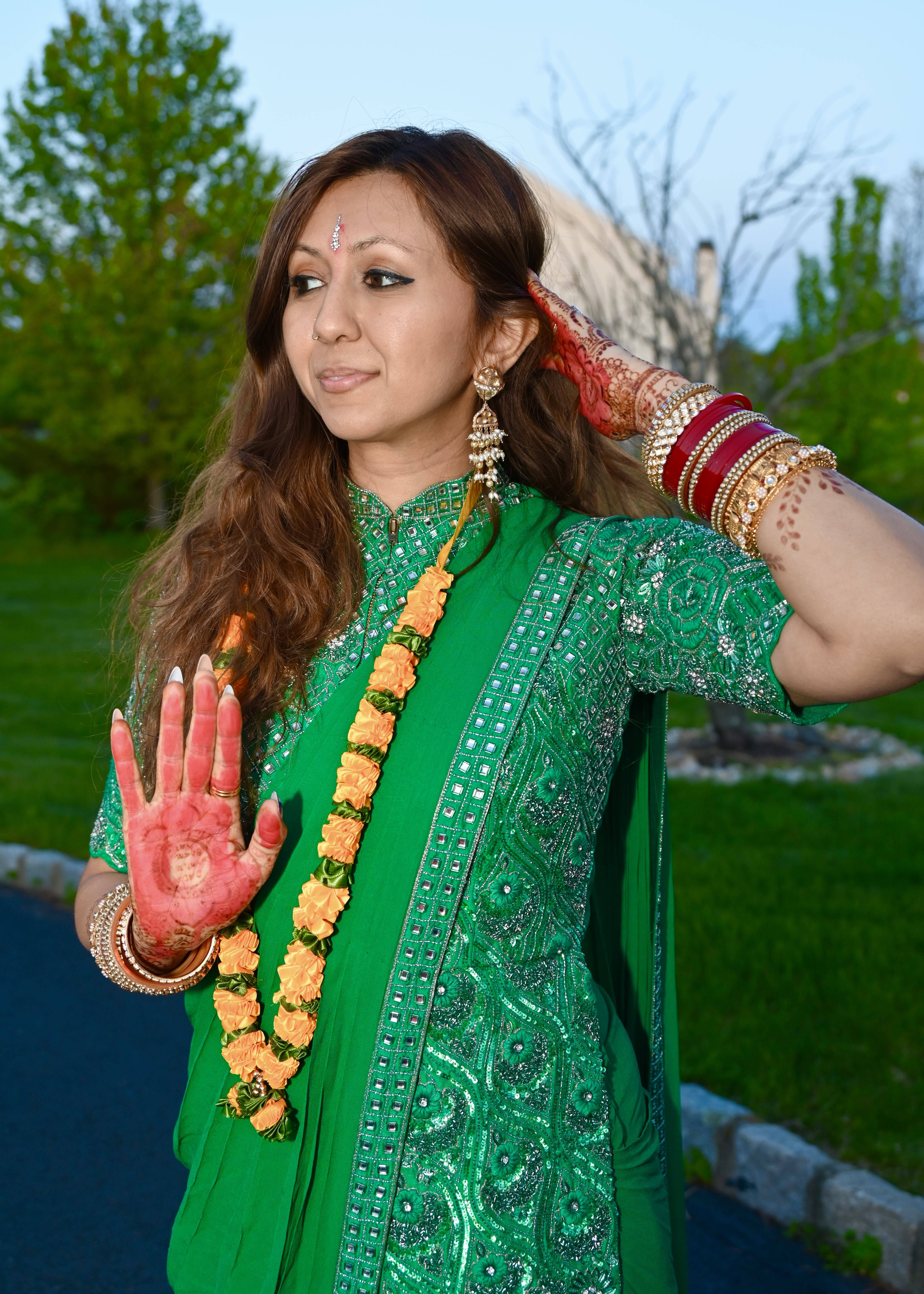 Green Embellished Pre-Draped Sari Image - 2
