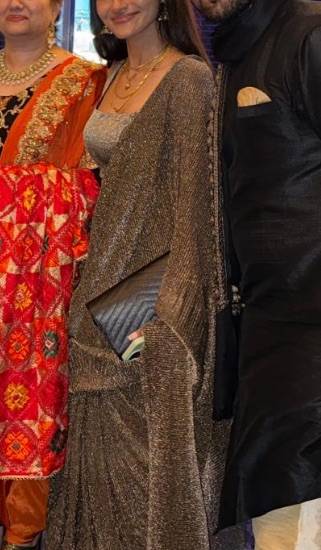 Brown Sparkly Pre-Draped Sari Image - 2