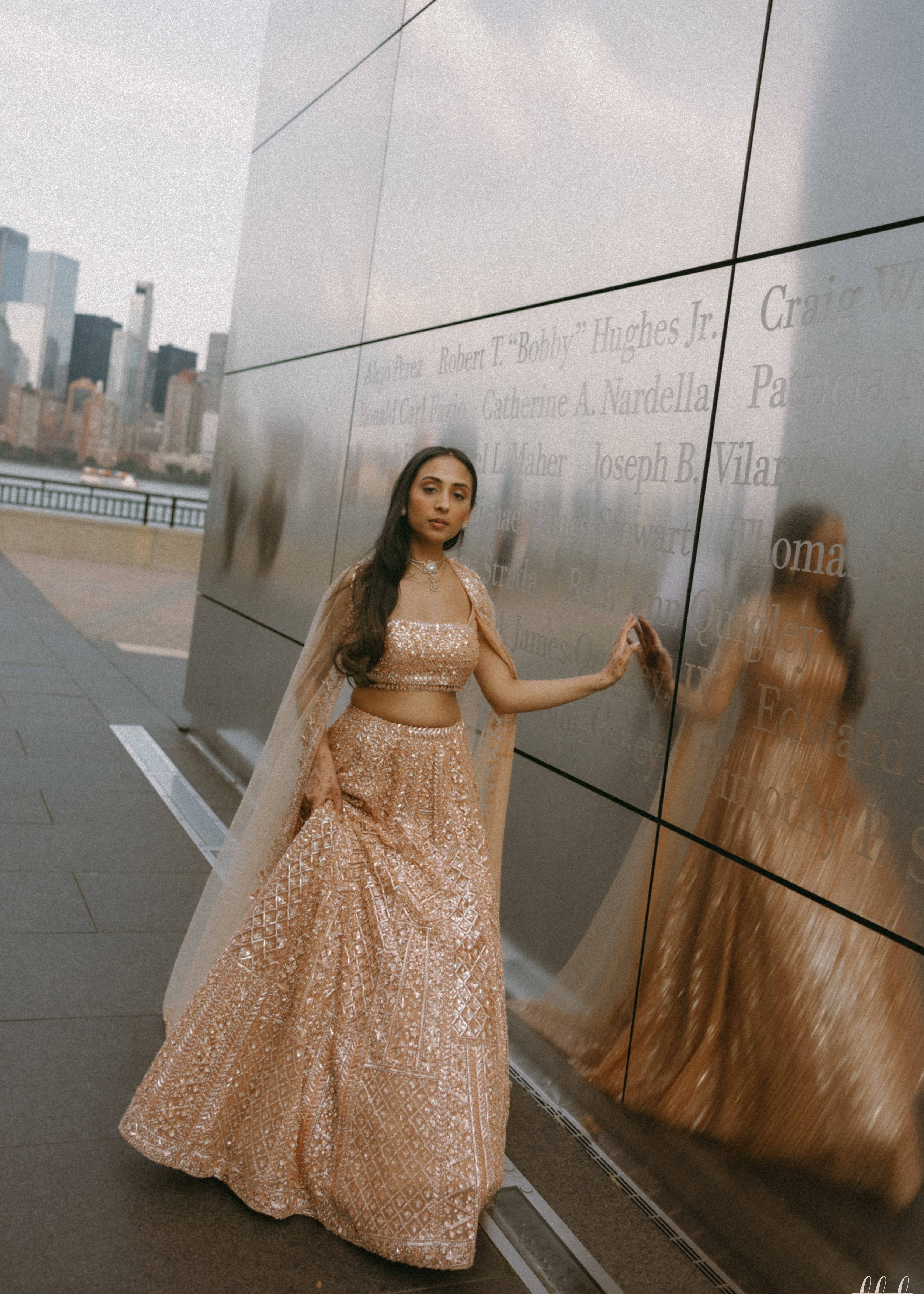 Peach Orange Sequin Lehenga Image - 0