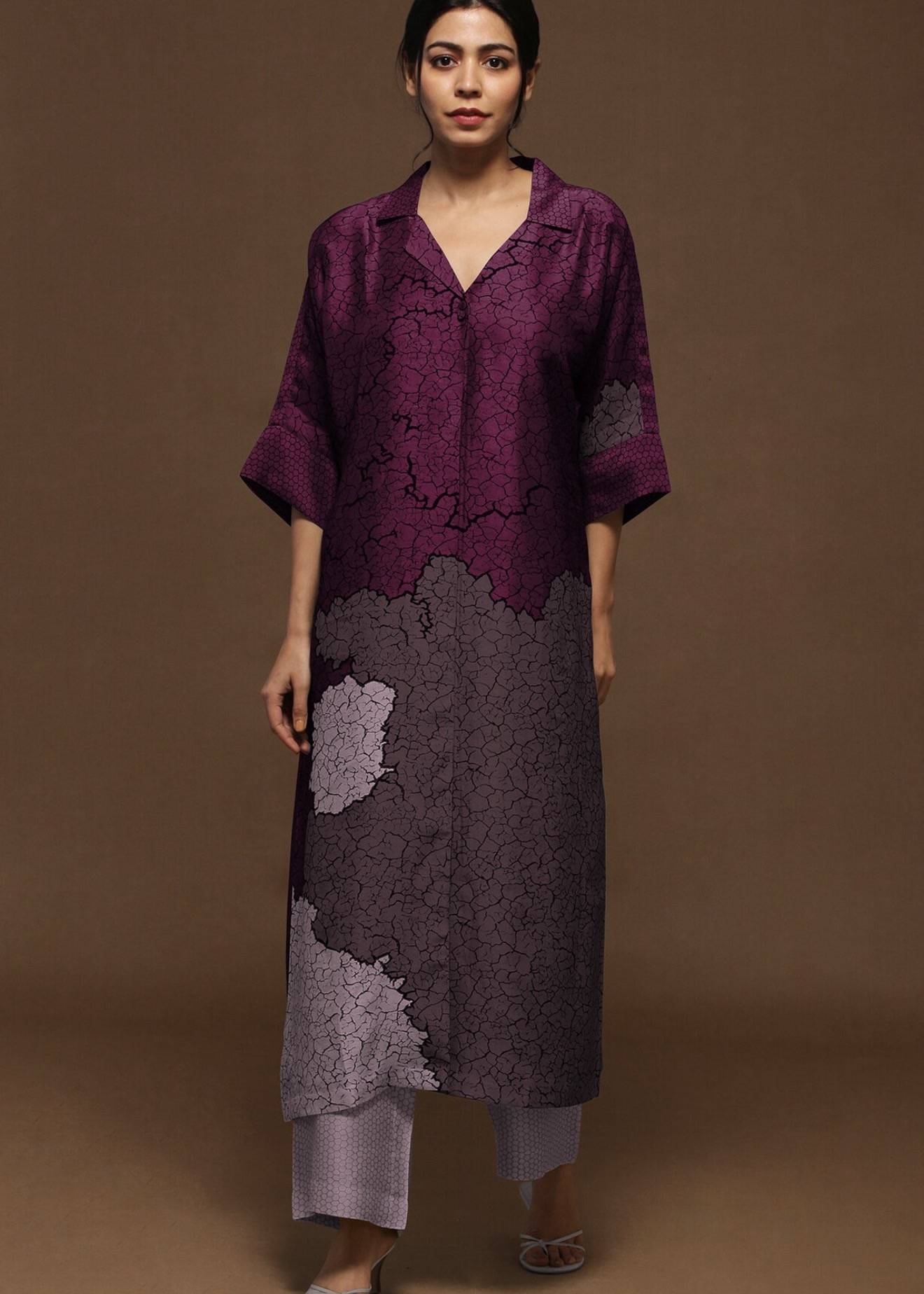 Deep Purple Graphic Kurta Sets Image - 0