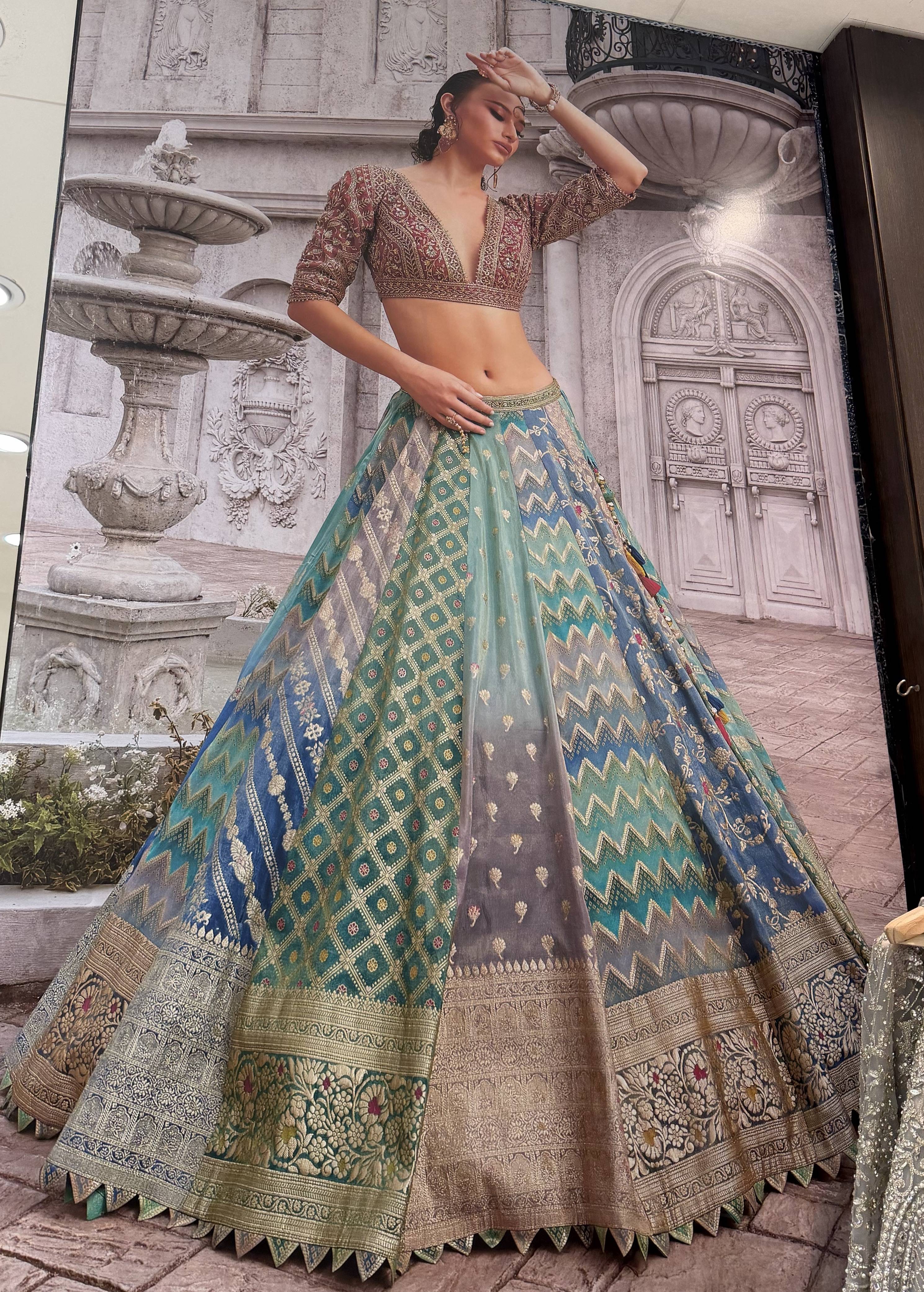 Multi-Color Teal & Pink Lehenga Image - 0