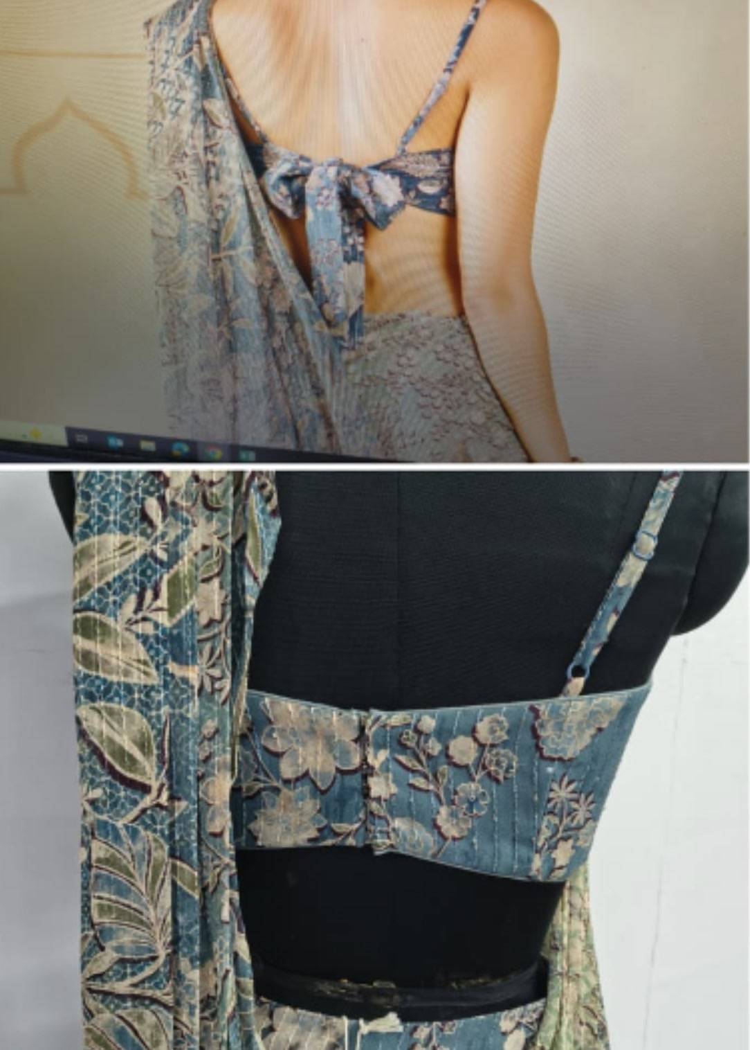 Blue Printed Pre-Draped Sari Image - 4
