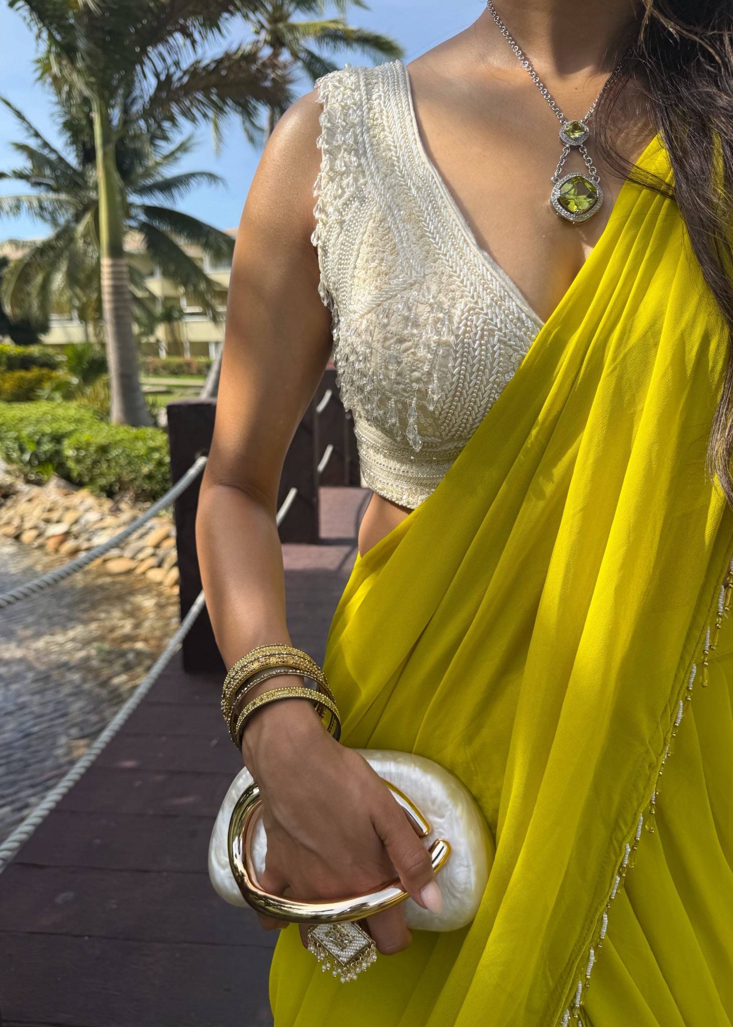 Yellow Pre-Pleated Sari Image - 2