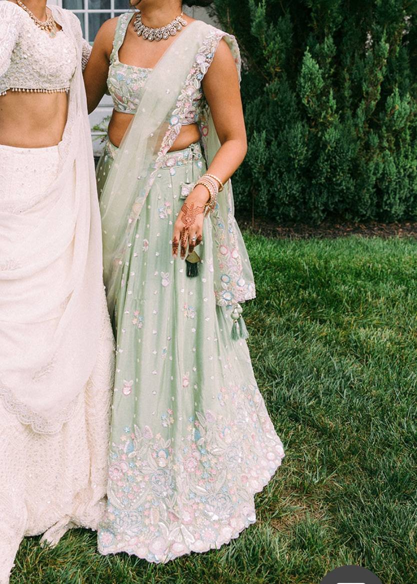 Mint Green Floral Lehenga Image - 0