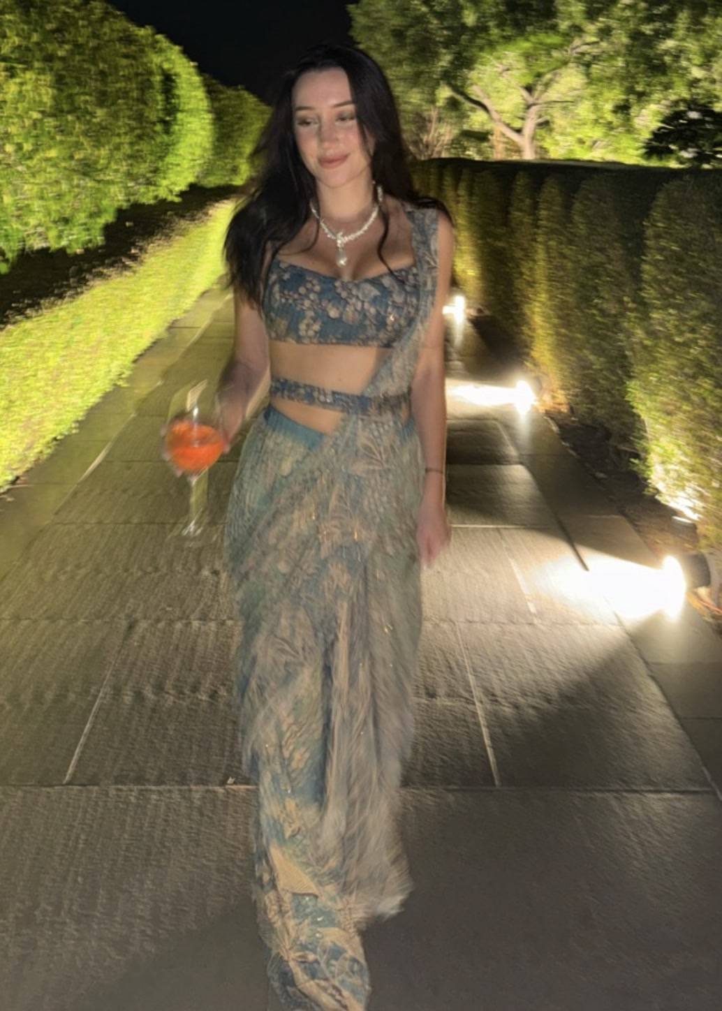 Blue Printed Pre-Draped Sari Image - 1