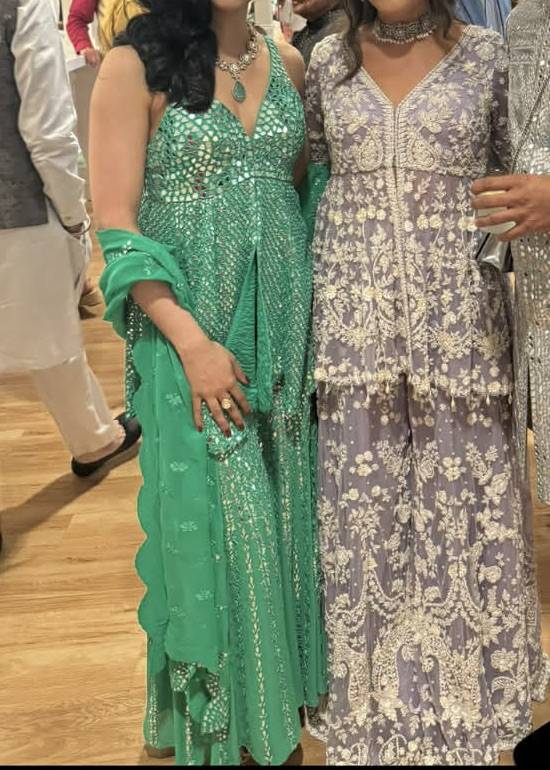 Green Mirrorwork Sharara Image - 3