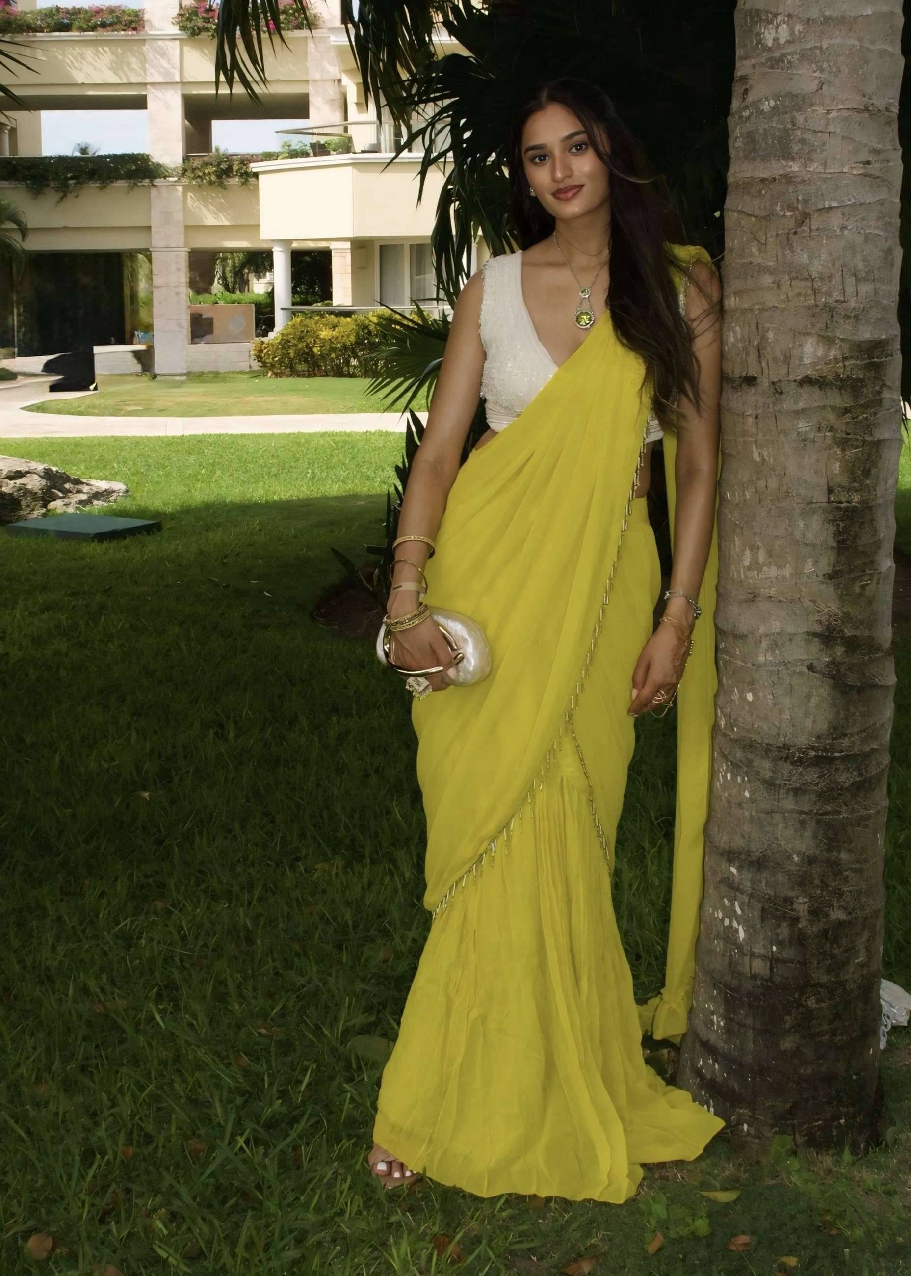 Yellow Pre-Pleated Sari Image - 1