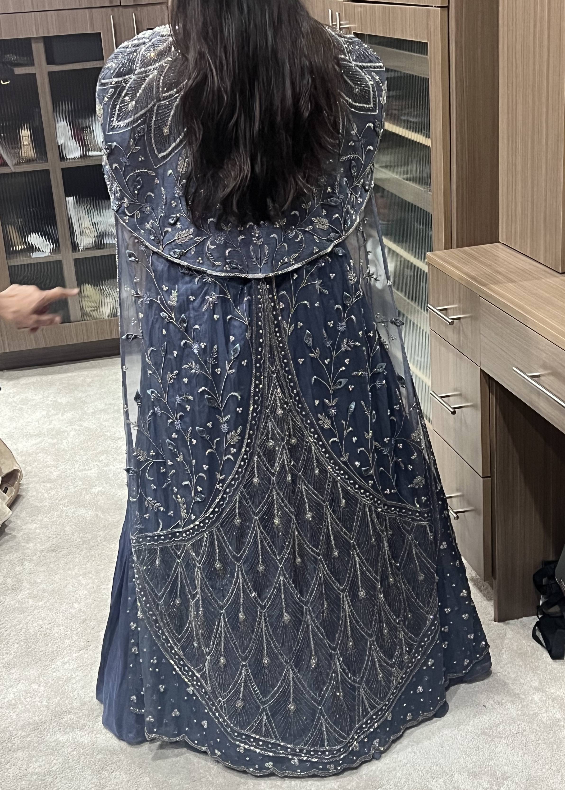 Navy Regal Cape Jacket Lehenga Set Image - 1