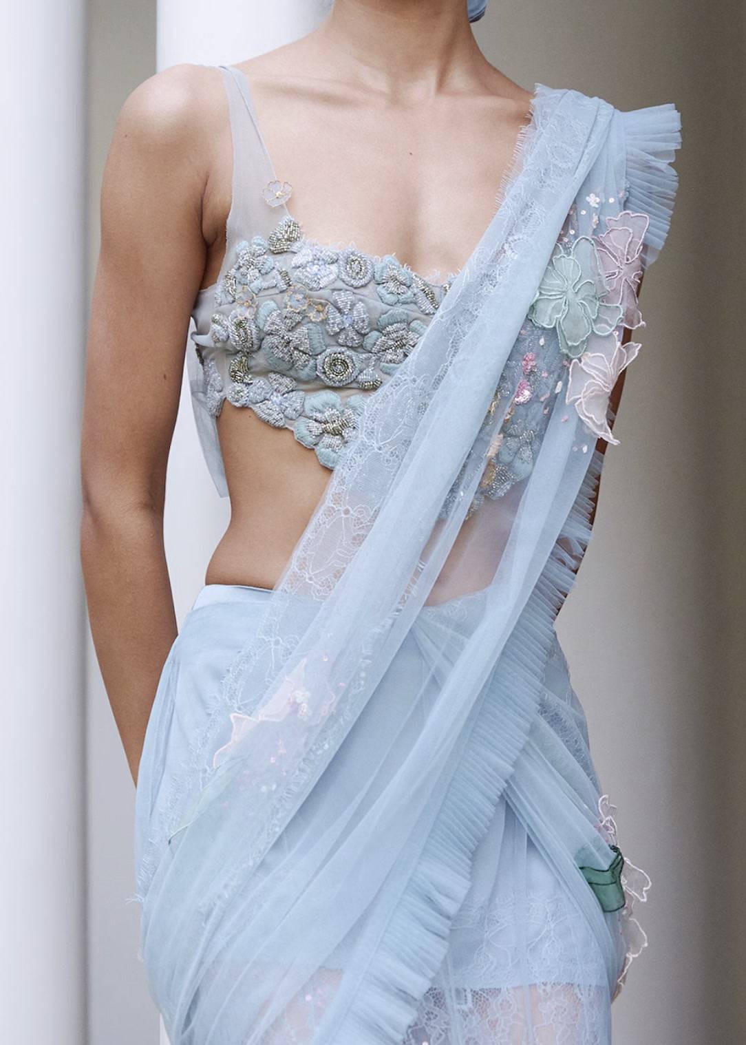 Blue Lace Sari Image - 4