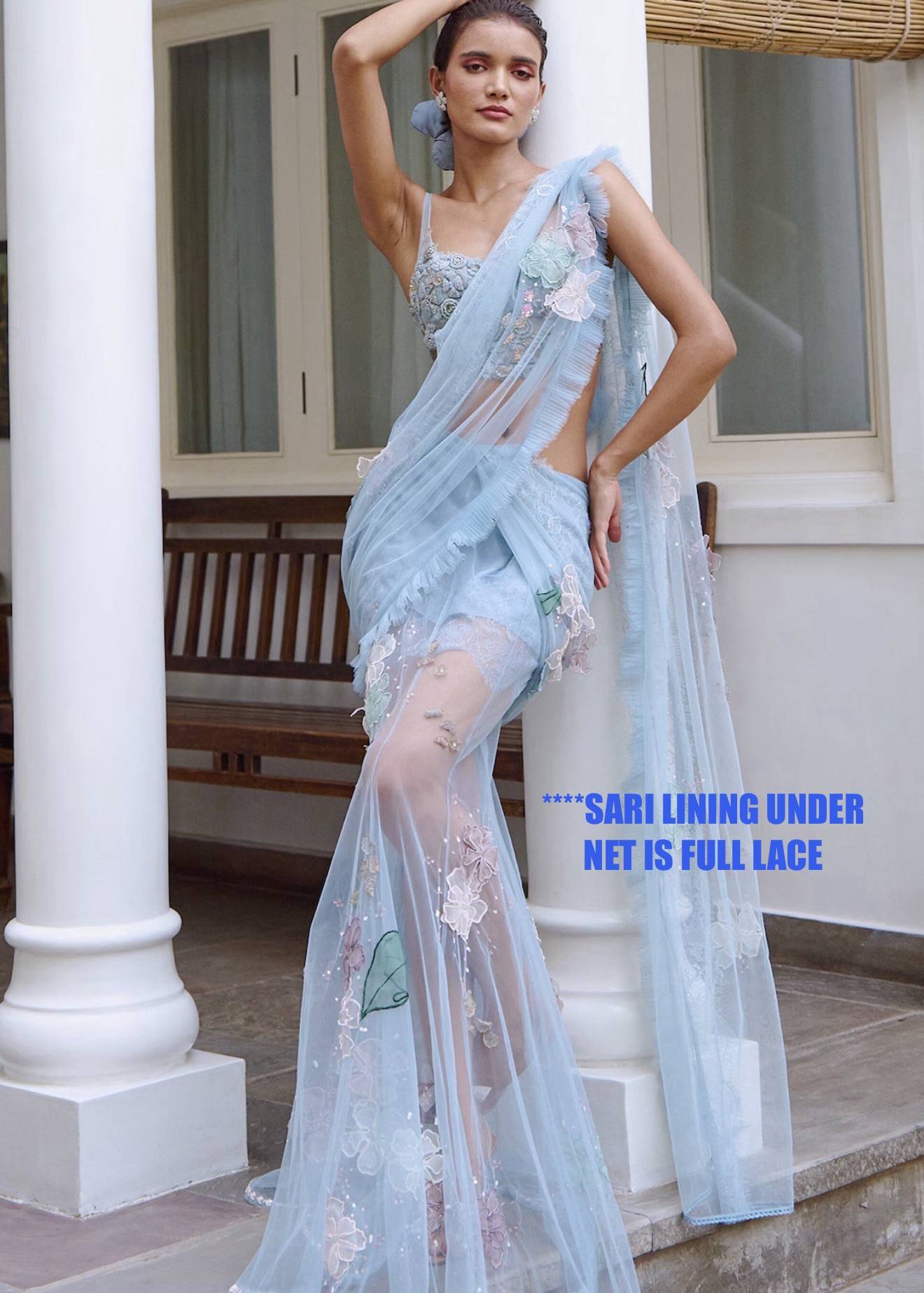 Blue Lace Sari Image - 2