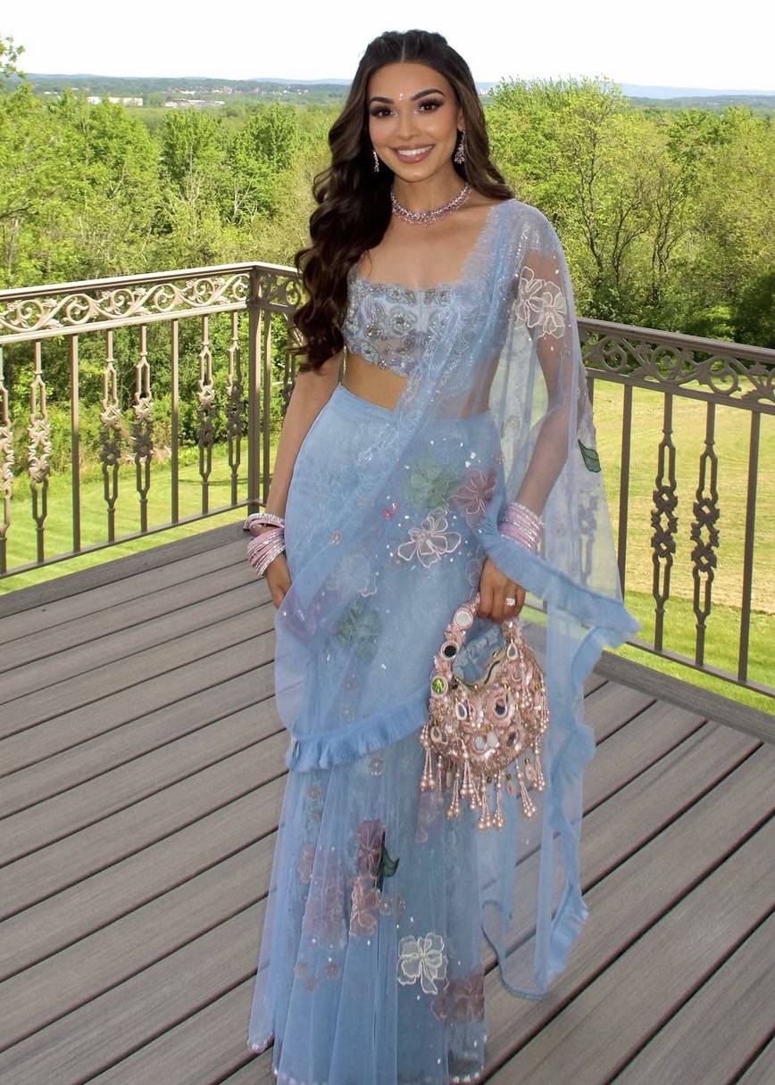 Blue Lace Sari Image - 0