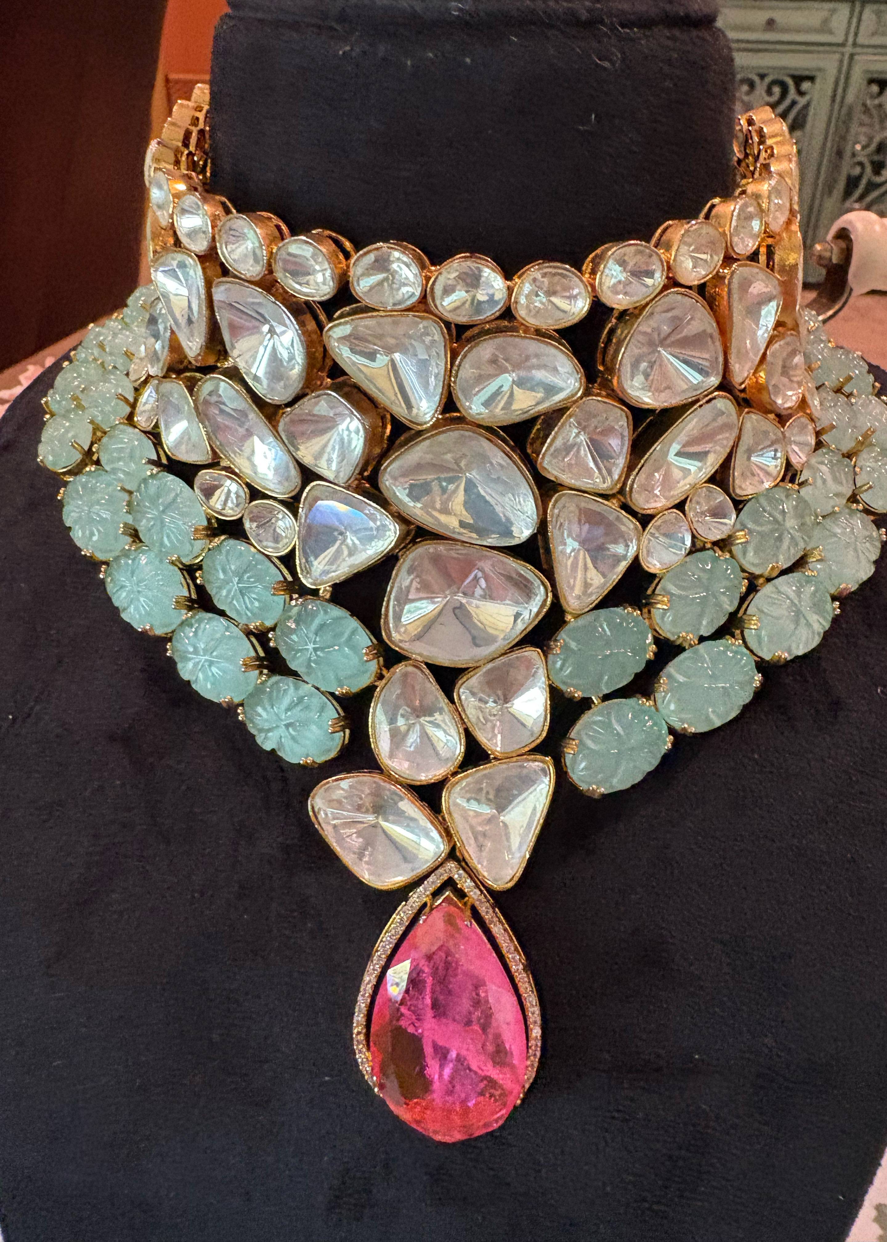 Teal Kundan Statement Set Image - 2