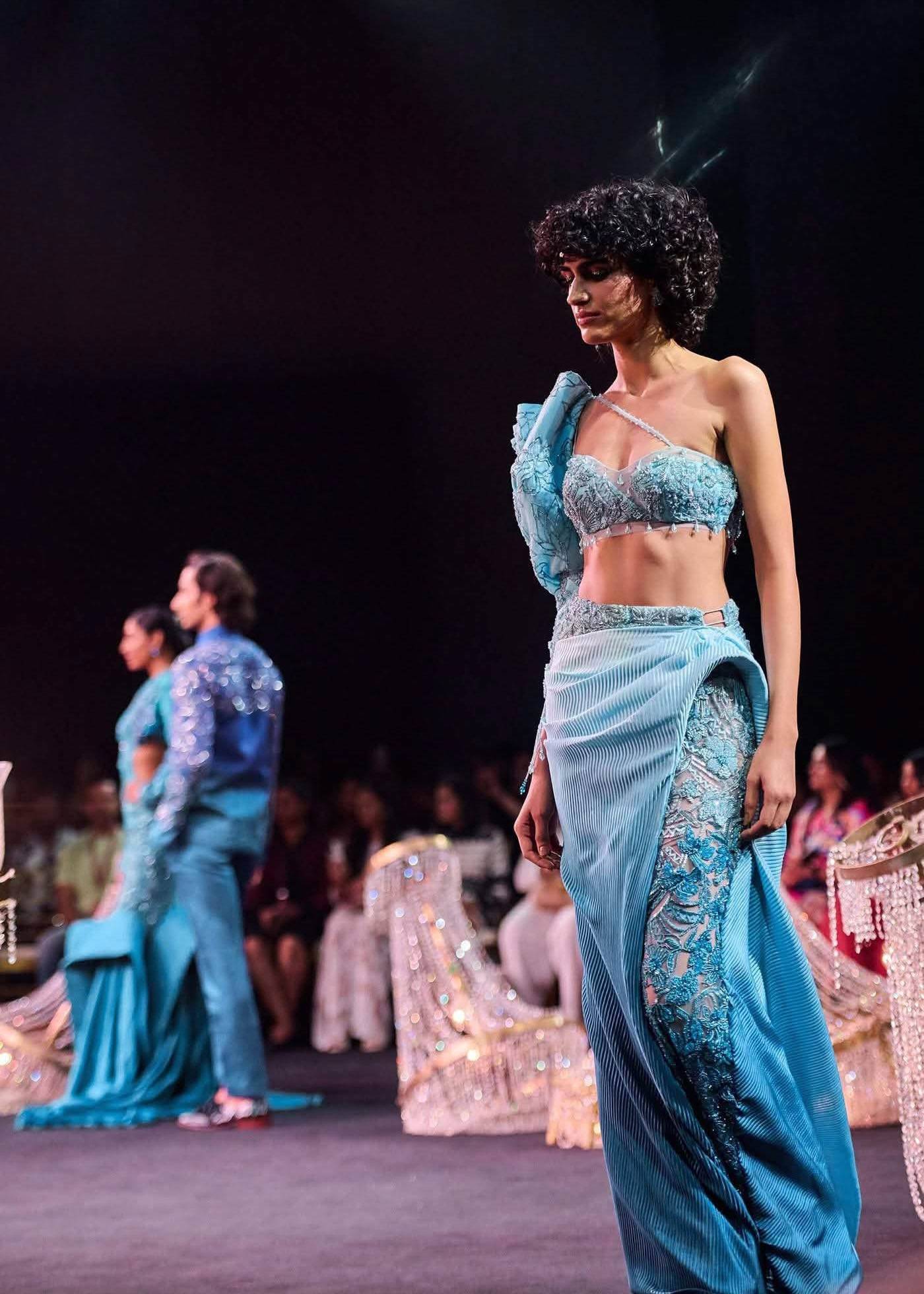 Blue Ombre Slit Skirt Set Image - 2