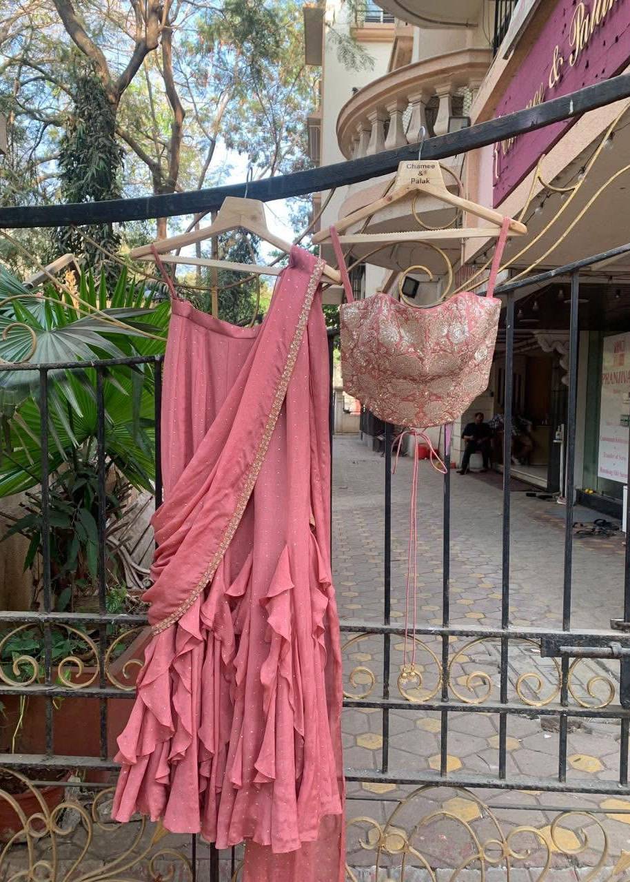 Mauve Corset Pre-Drape Sari Set Image - 0