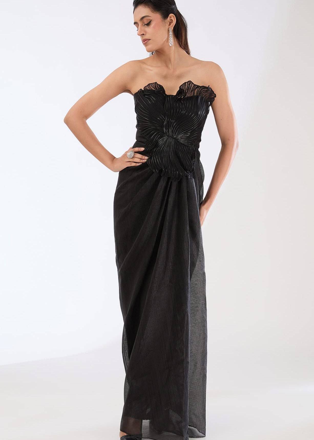 Black Striped Organza Gown Image - 0