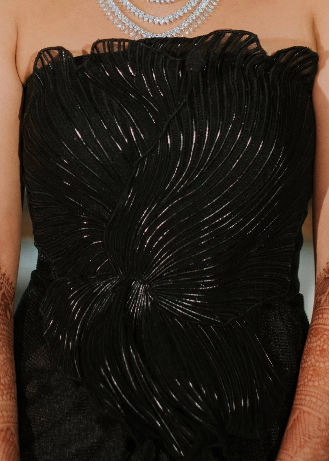 Black Striped Organza Gown Image - 3