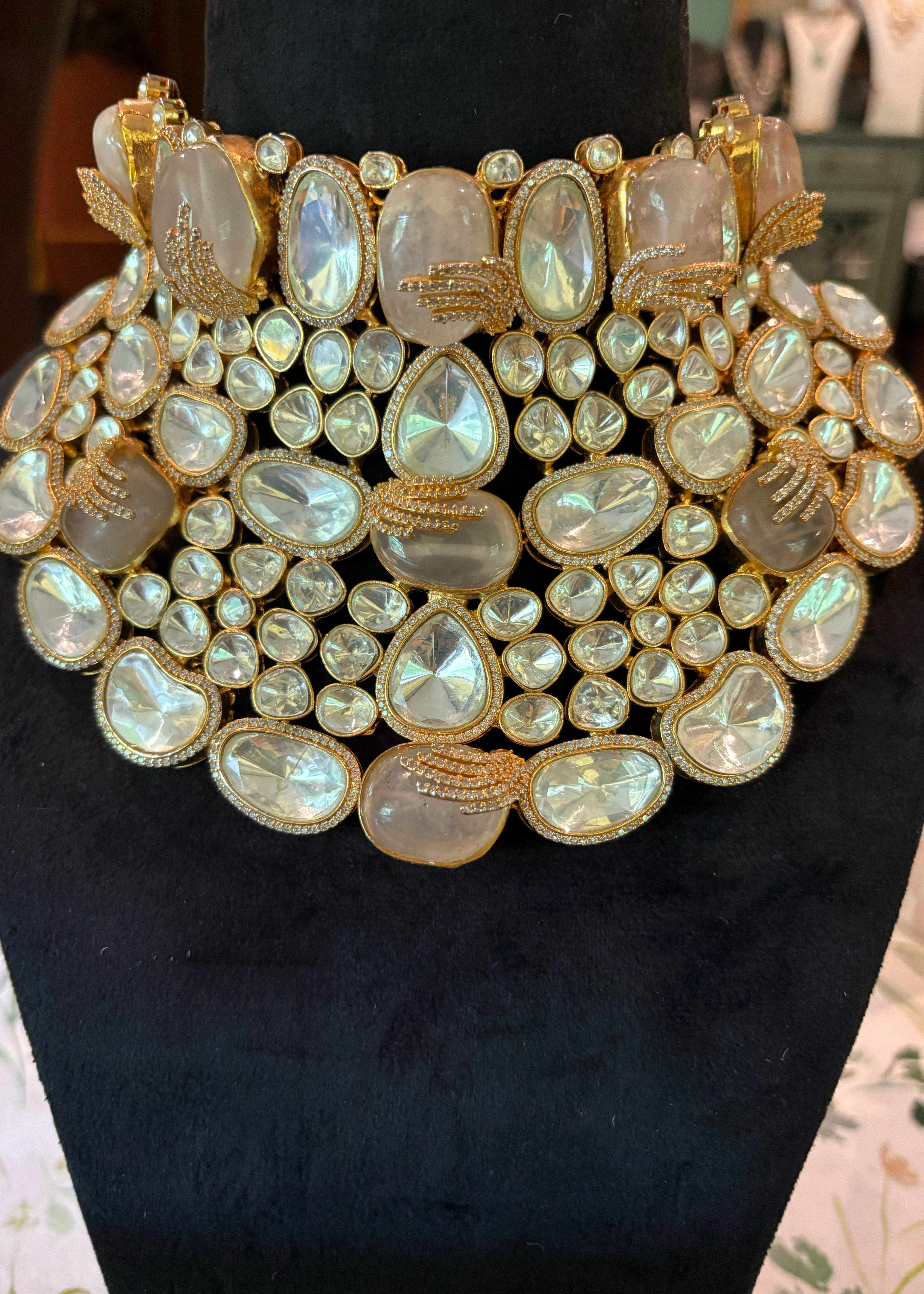 Gold Polki Diamond Choker Set Image - 1