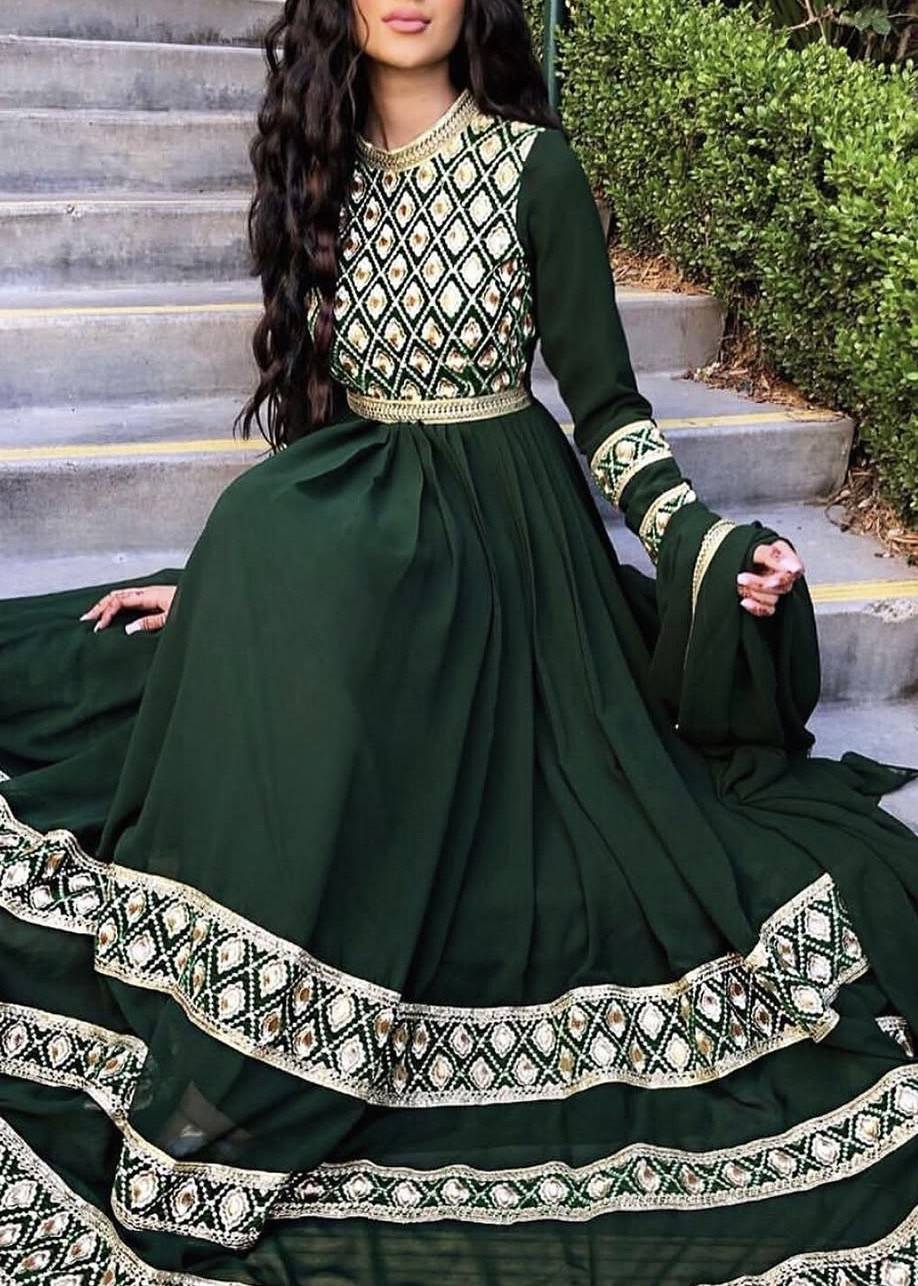 Dark Green Embroidered Anarkali Image - 2