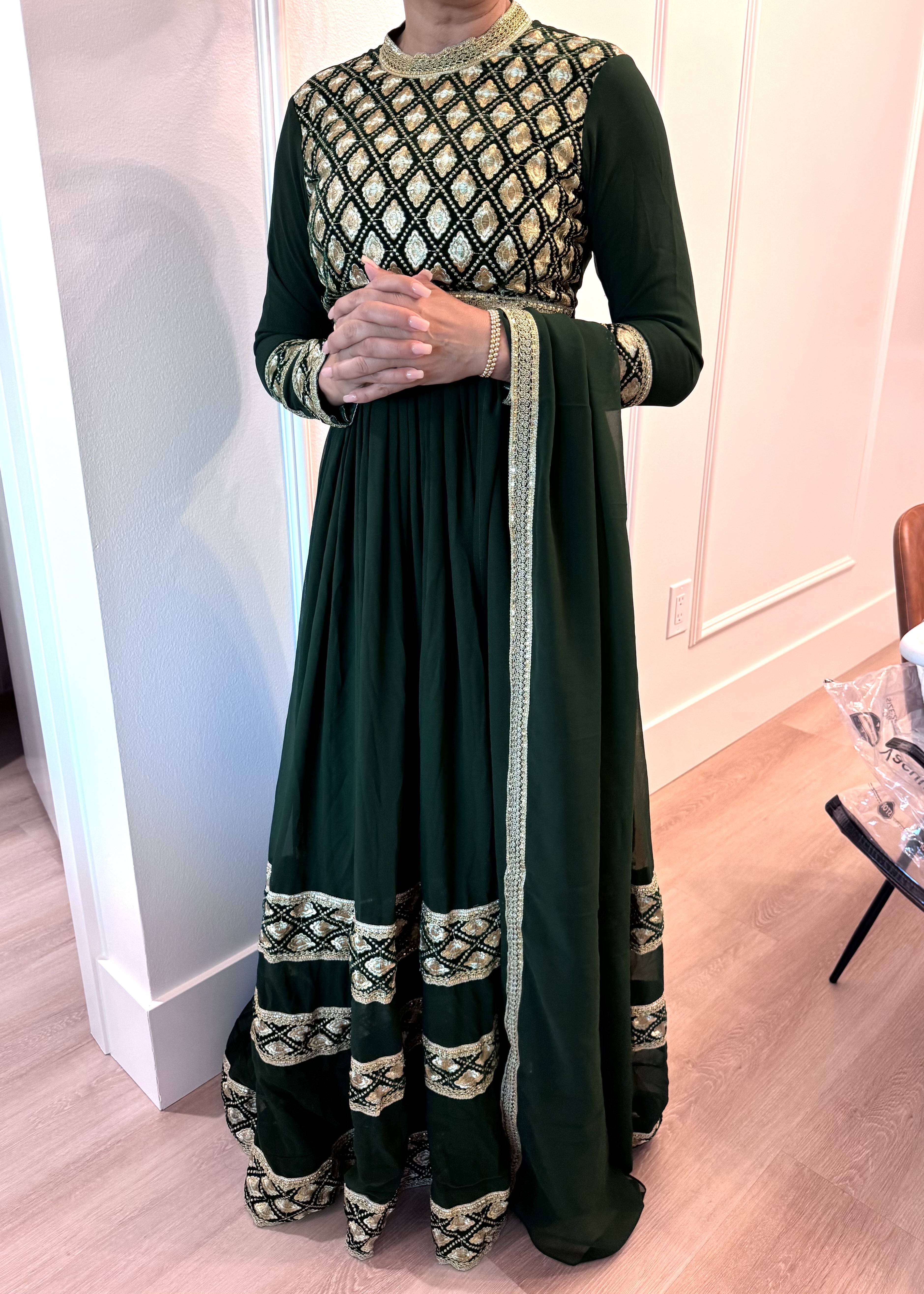 Dark Green Embroidered Anarkali Image - 5