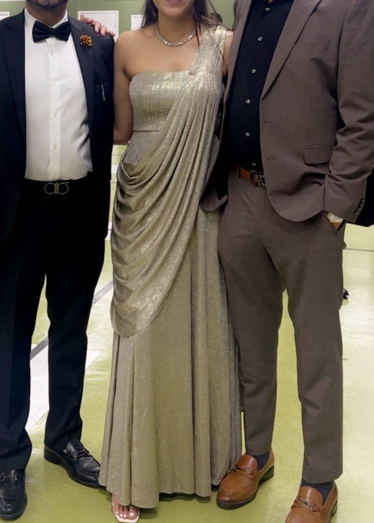 Gold One-Shoulder Draped Gown Image - 3