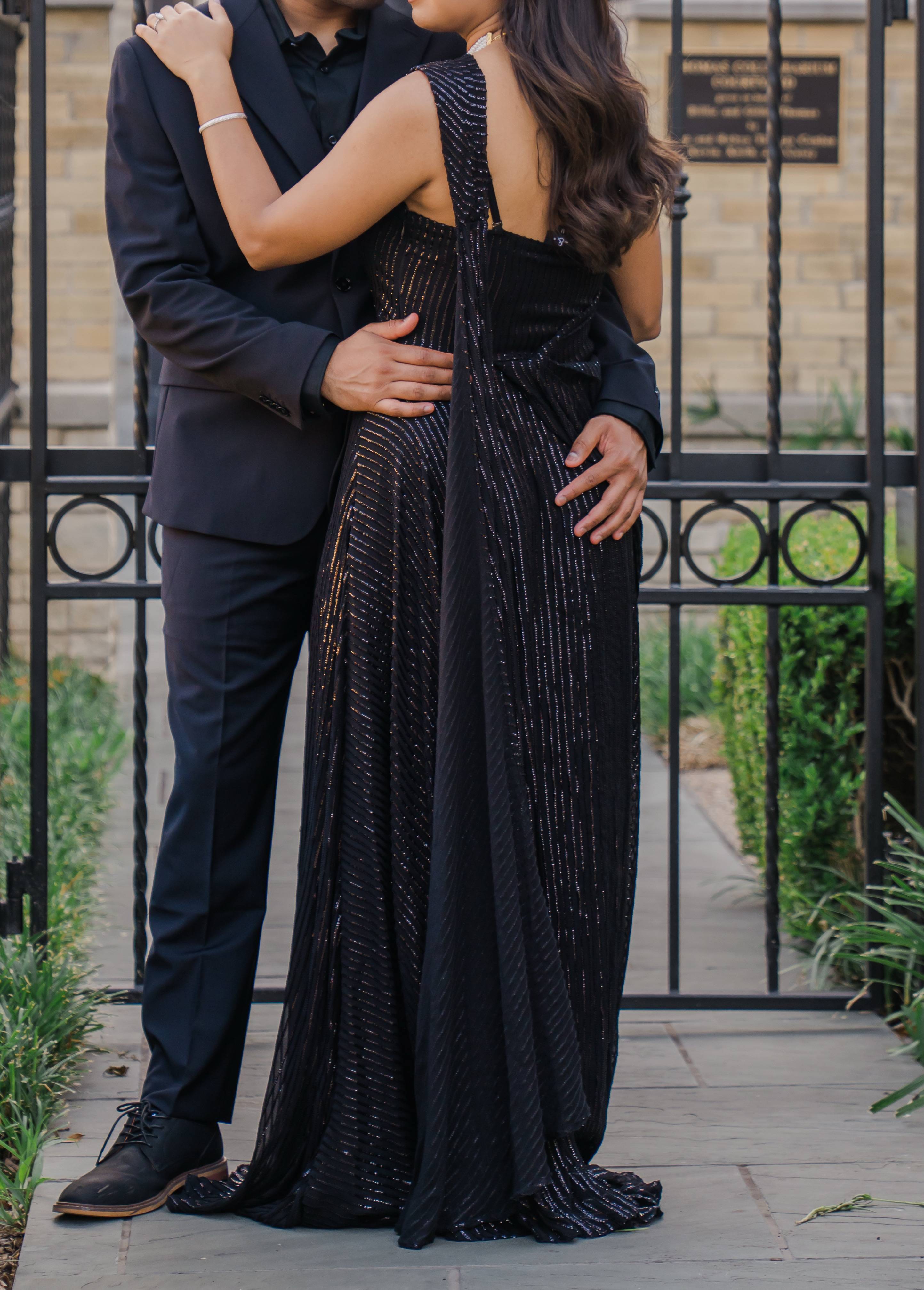Black Sequins Sari Gown Image - 2
