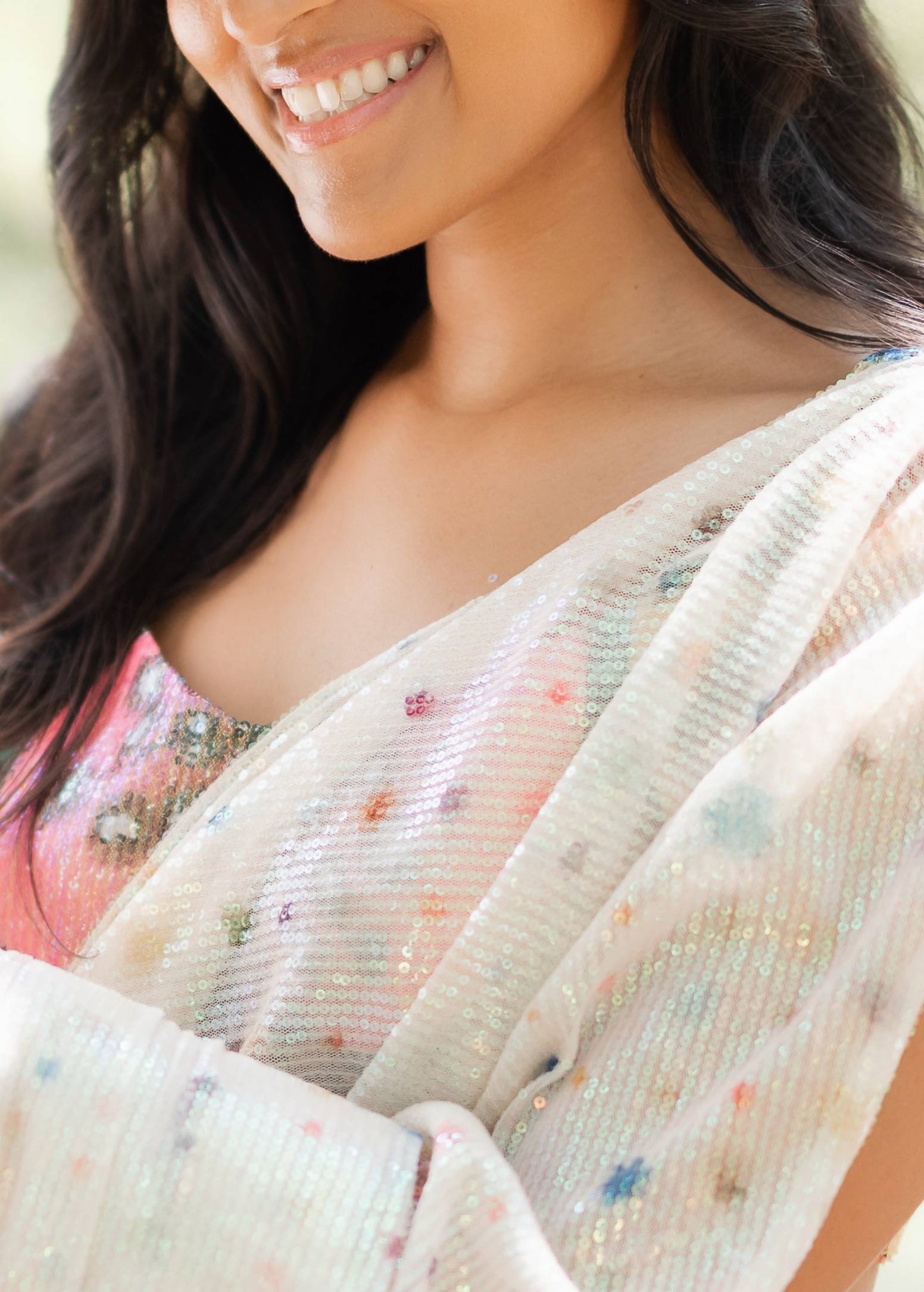 Crystalis Ivory Sequin Pre-Drape Sari Image - 4