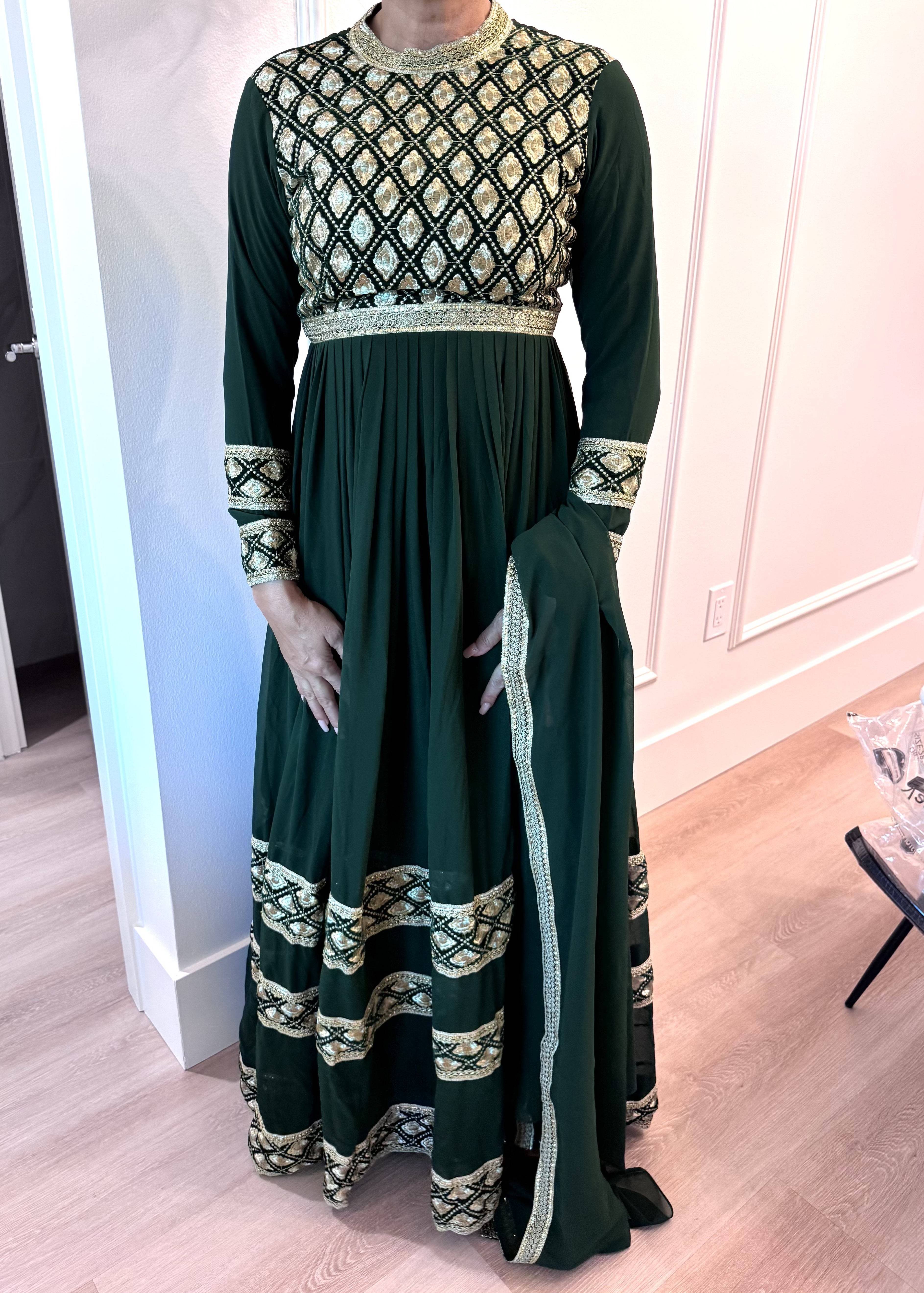 Dark Green Embroidered Anarkali Image - 0