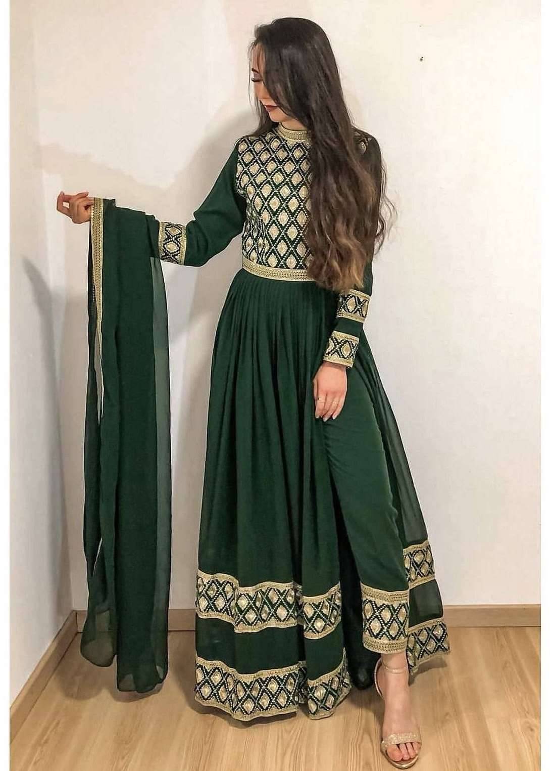 Dark Green Embroidered Anarkali Image - 1