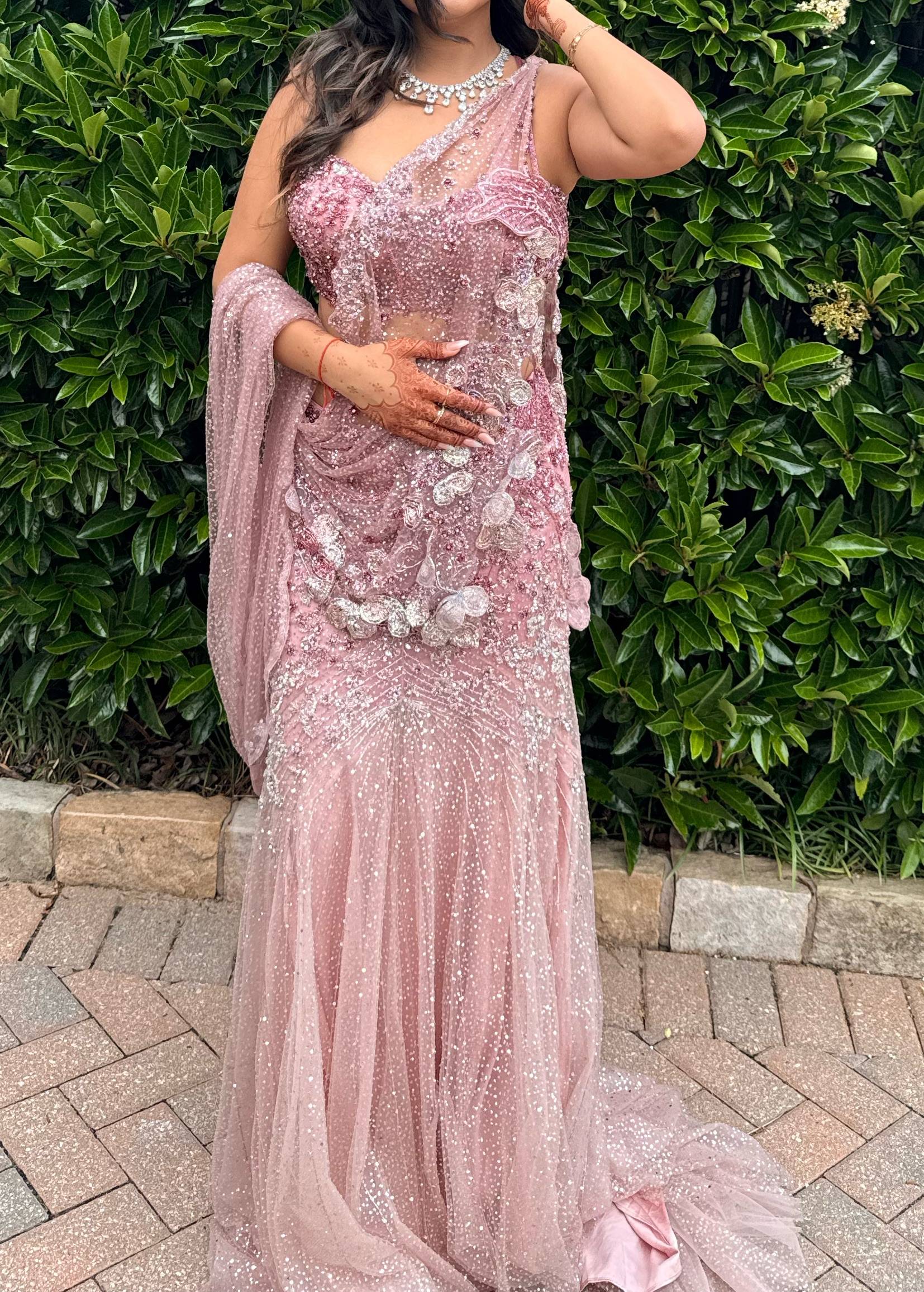 Blush Pink Pre-Draped Sari Image - 0