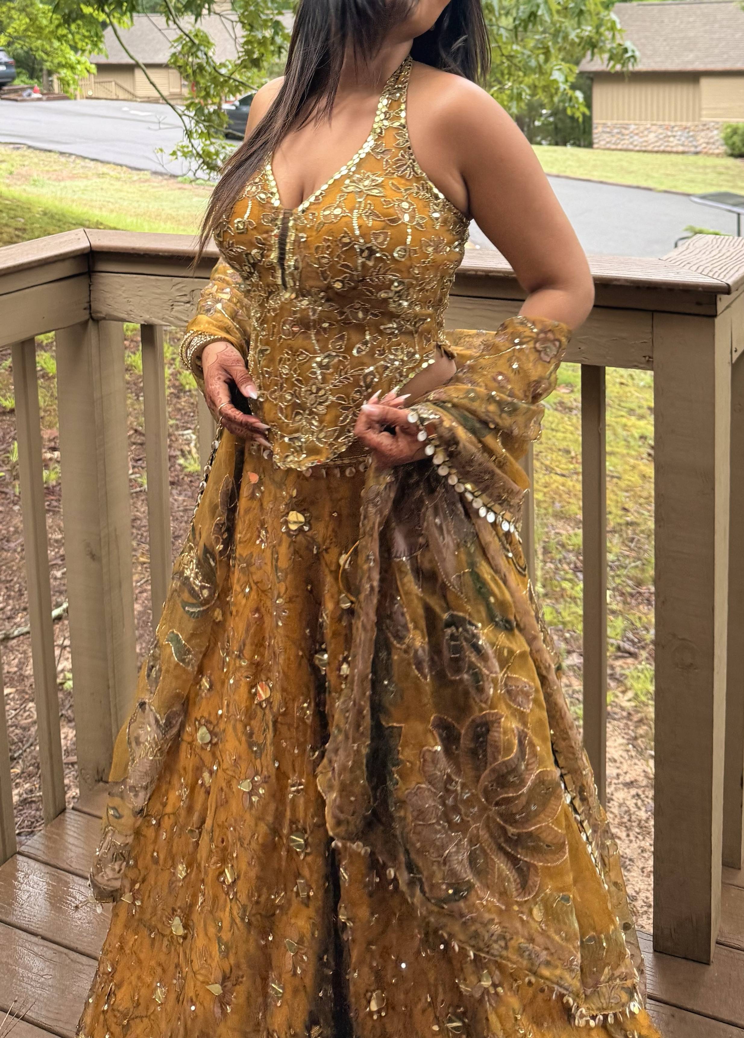 Golden Yellow Mirrorwork Lehenga Image - 0