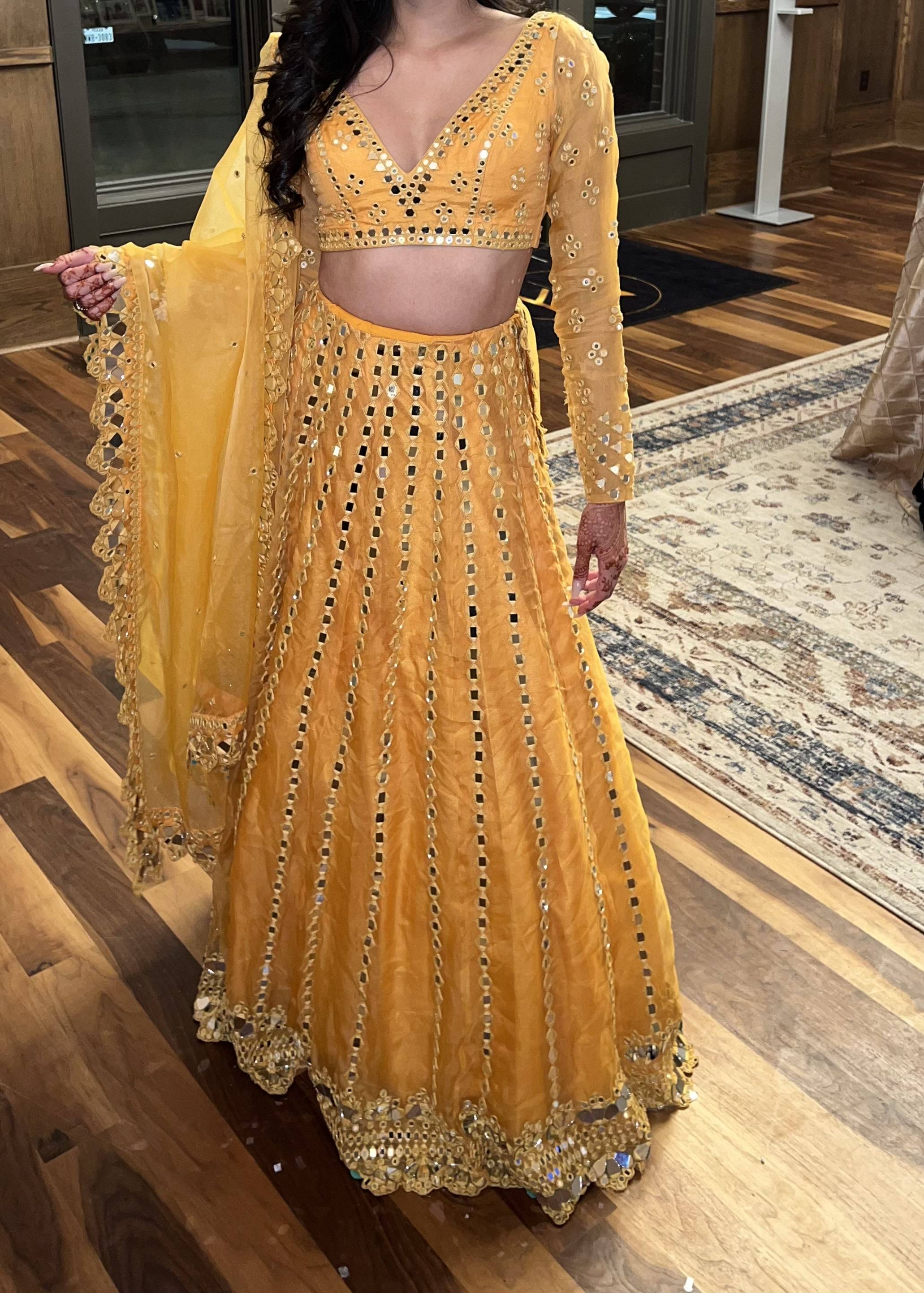 Marigold Yellow Mirrorwork Lehenga Image - 0