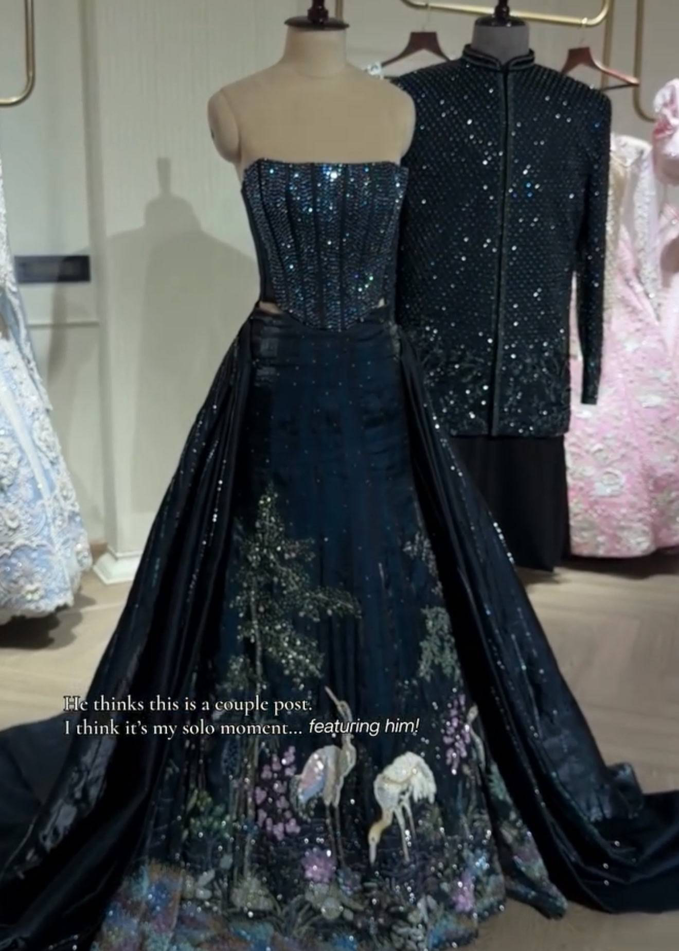 Navy Blue Swan Print Lehenga Image - 5
