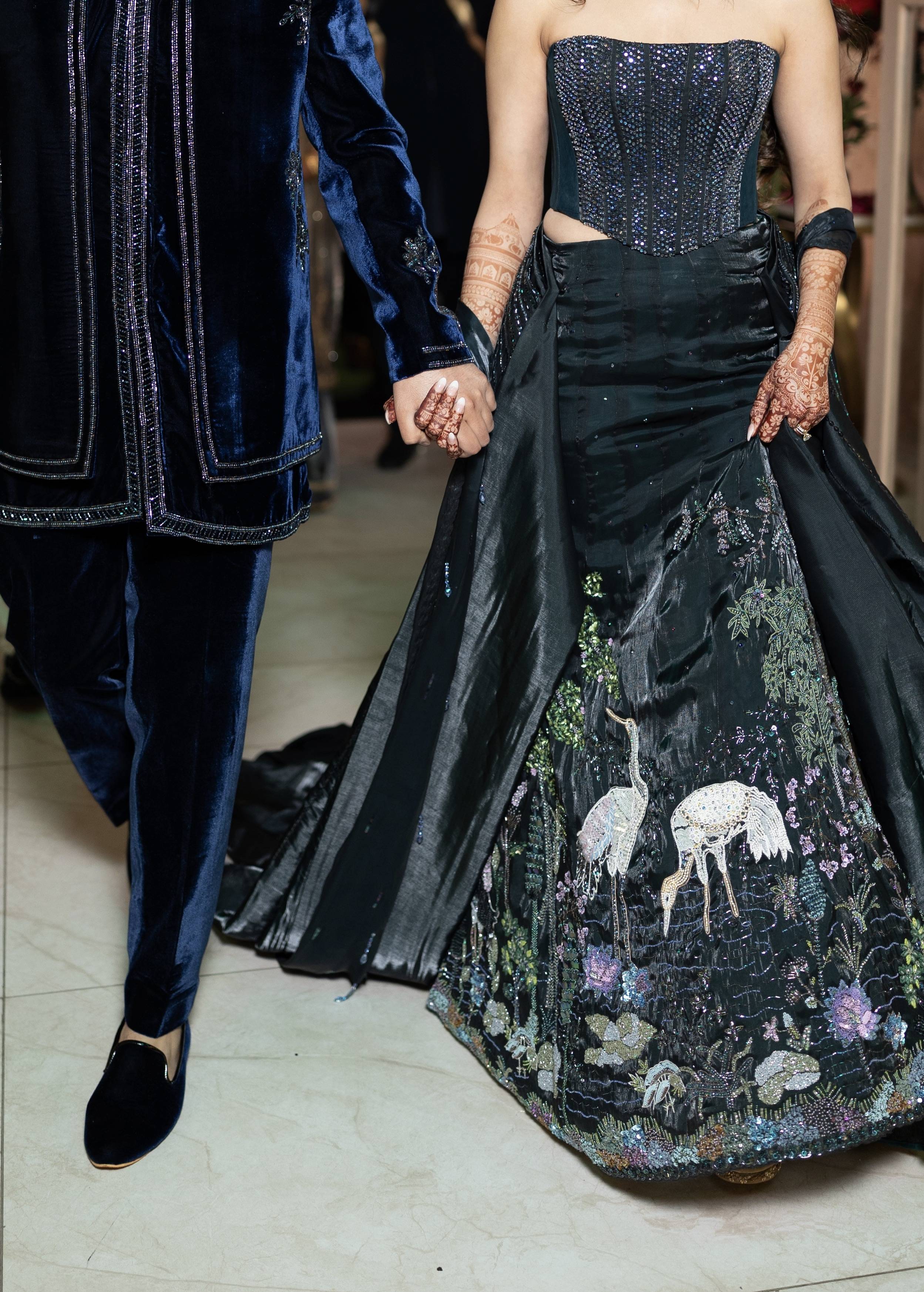 Navy Blue Swan Print Lehenga Image - 2