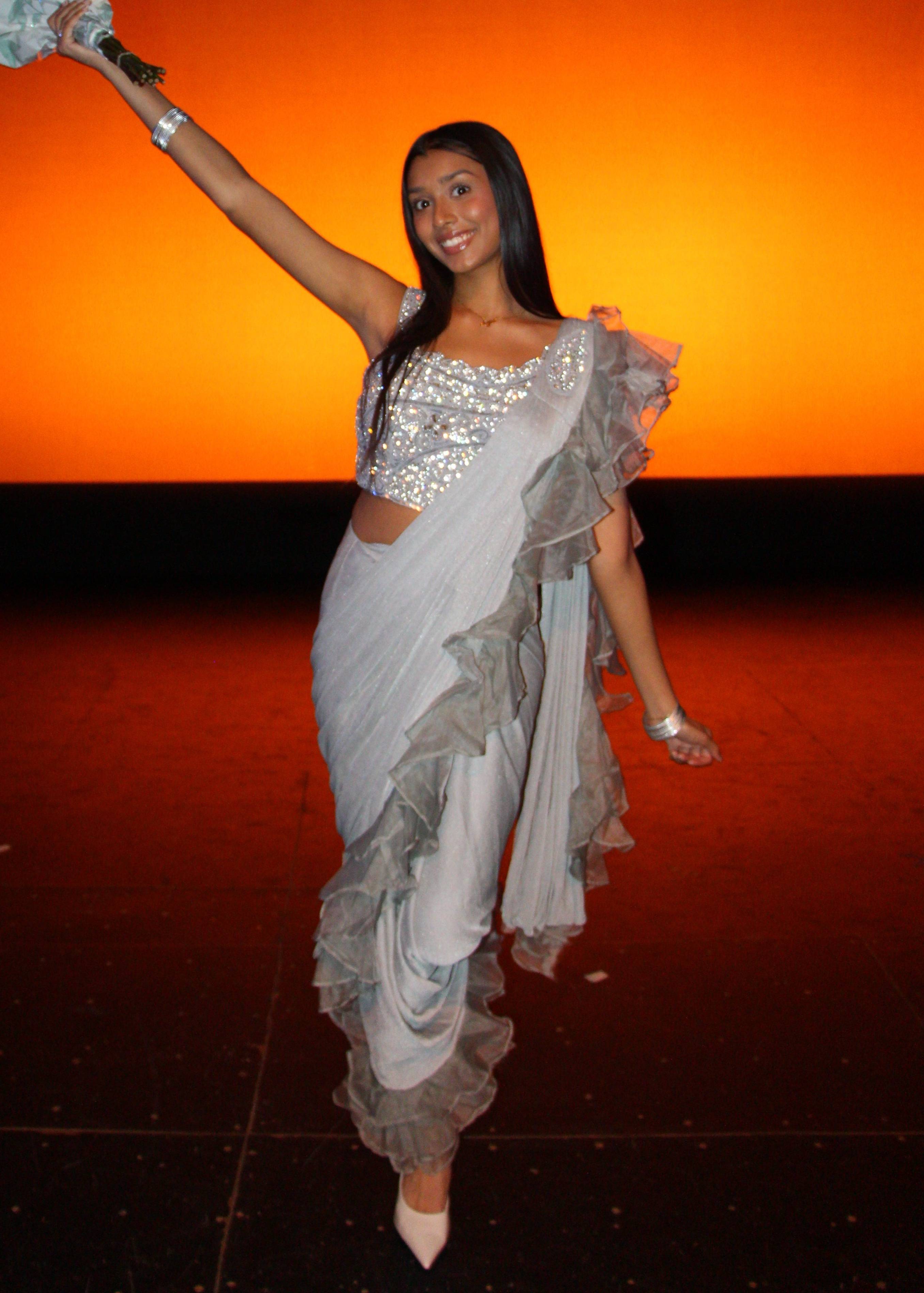 Silver Pre-Draped Sari Image - 0