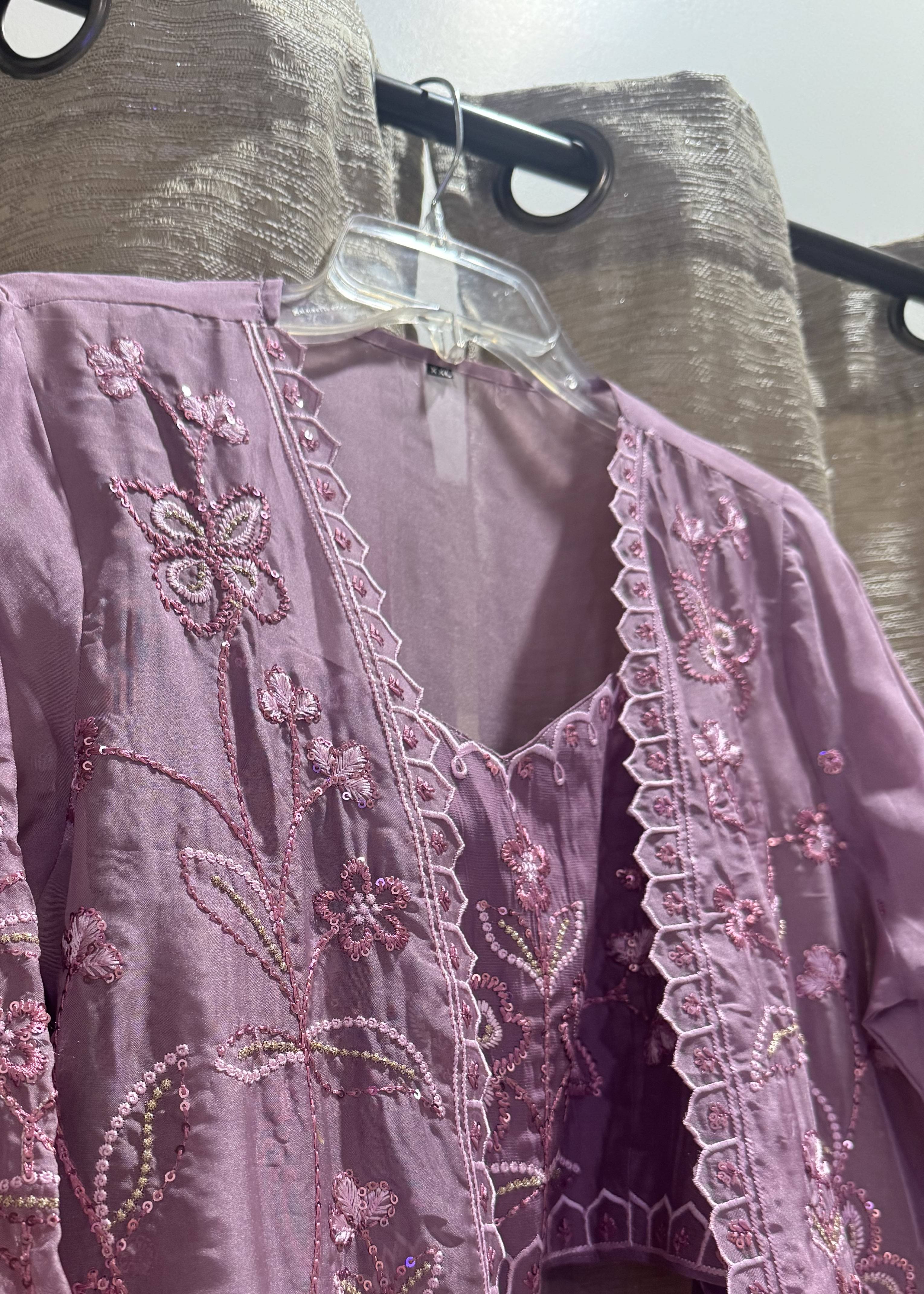 Mauve Pink Floral Embroidered Cape Set Image - 1