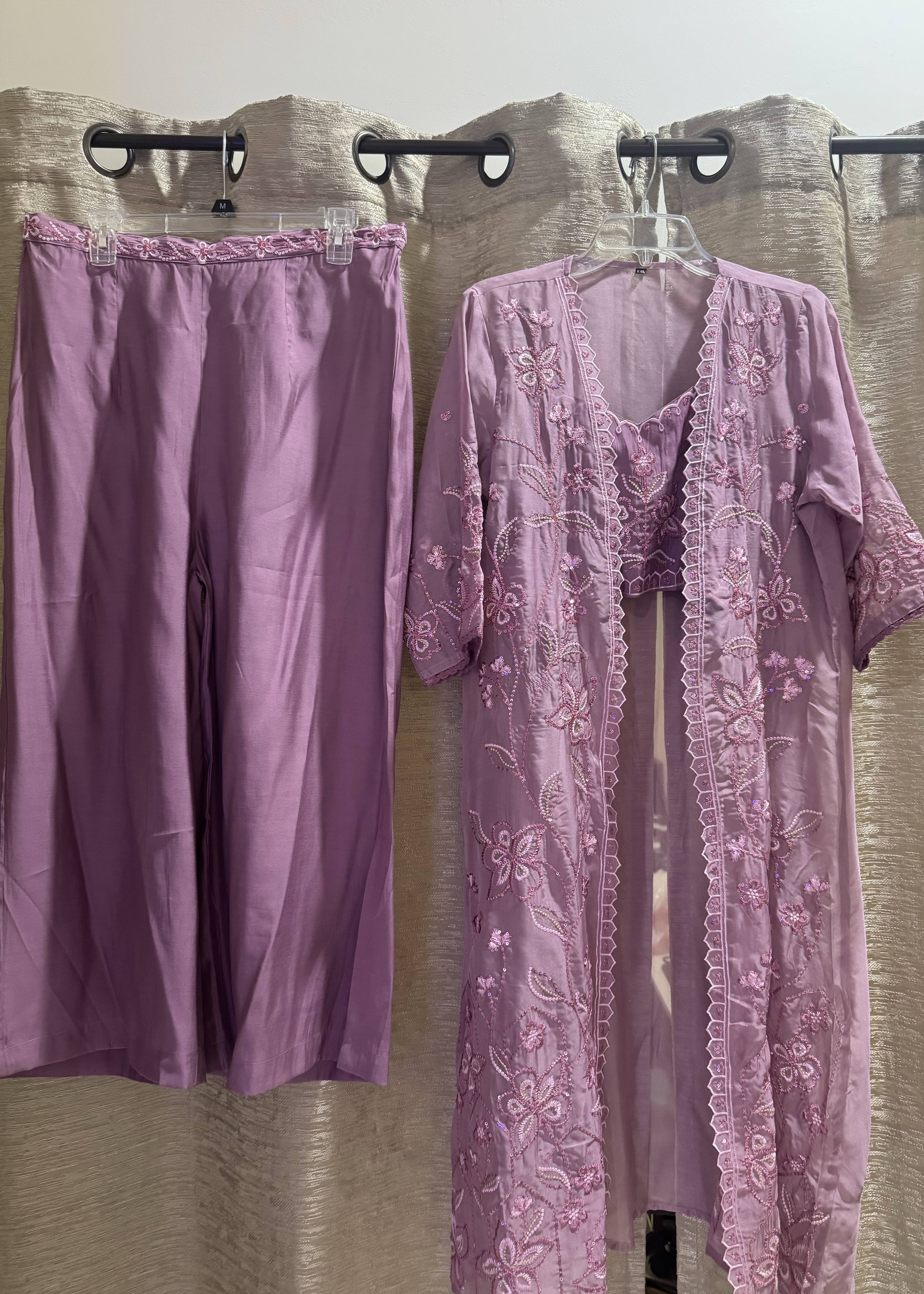 Mauve Pink Floral Embroidered Cape Set Image - 0