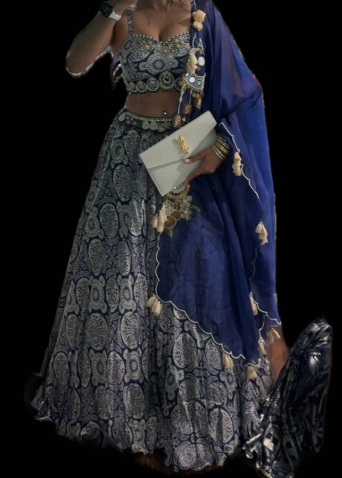 Navy Medallion Print Boho Lehenga Set Image - 2
