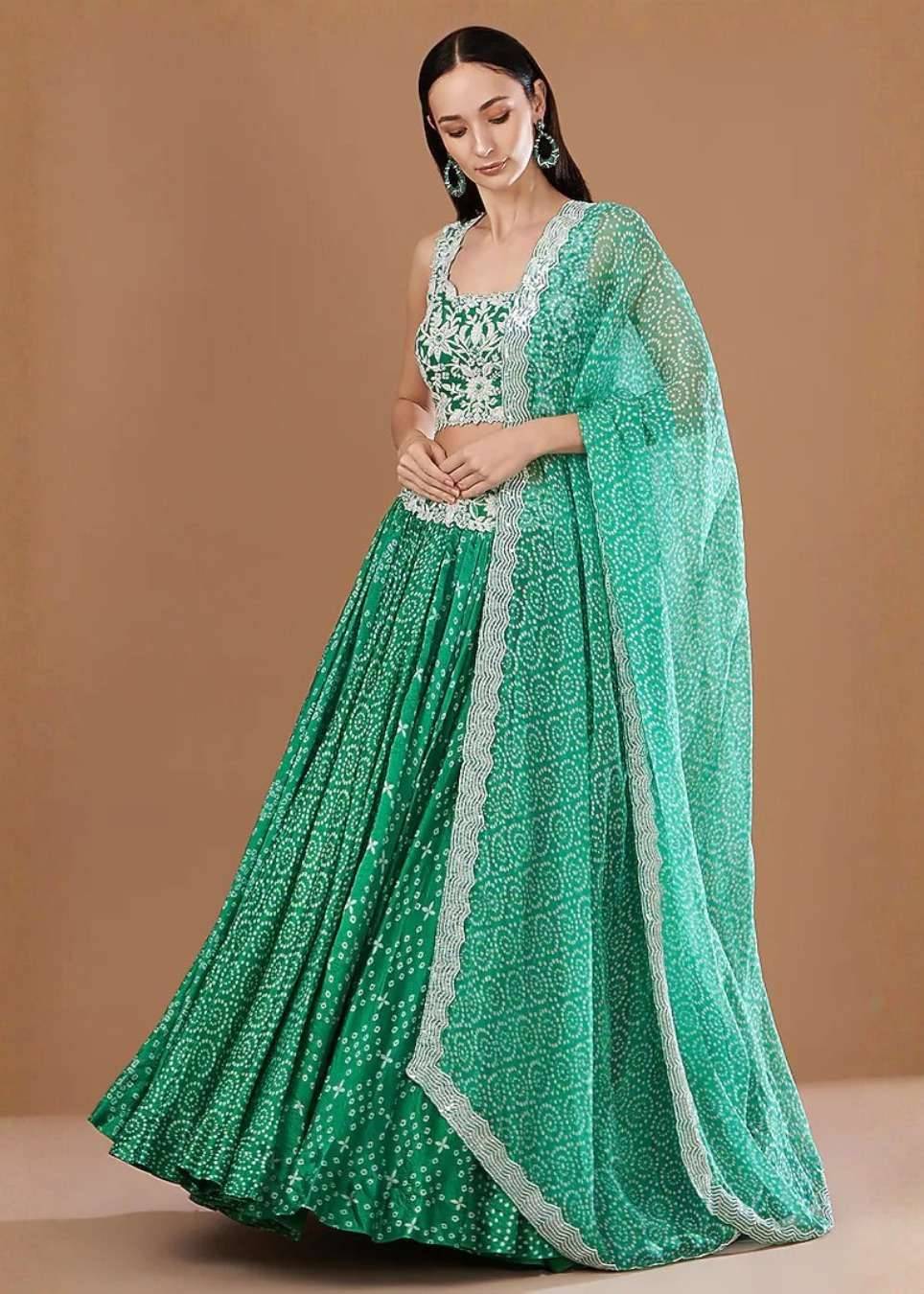 Emerald Bandhani Print Lehenga Image - 1