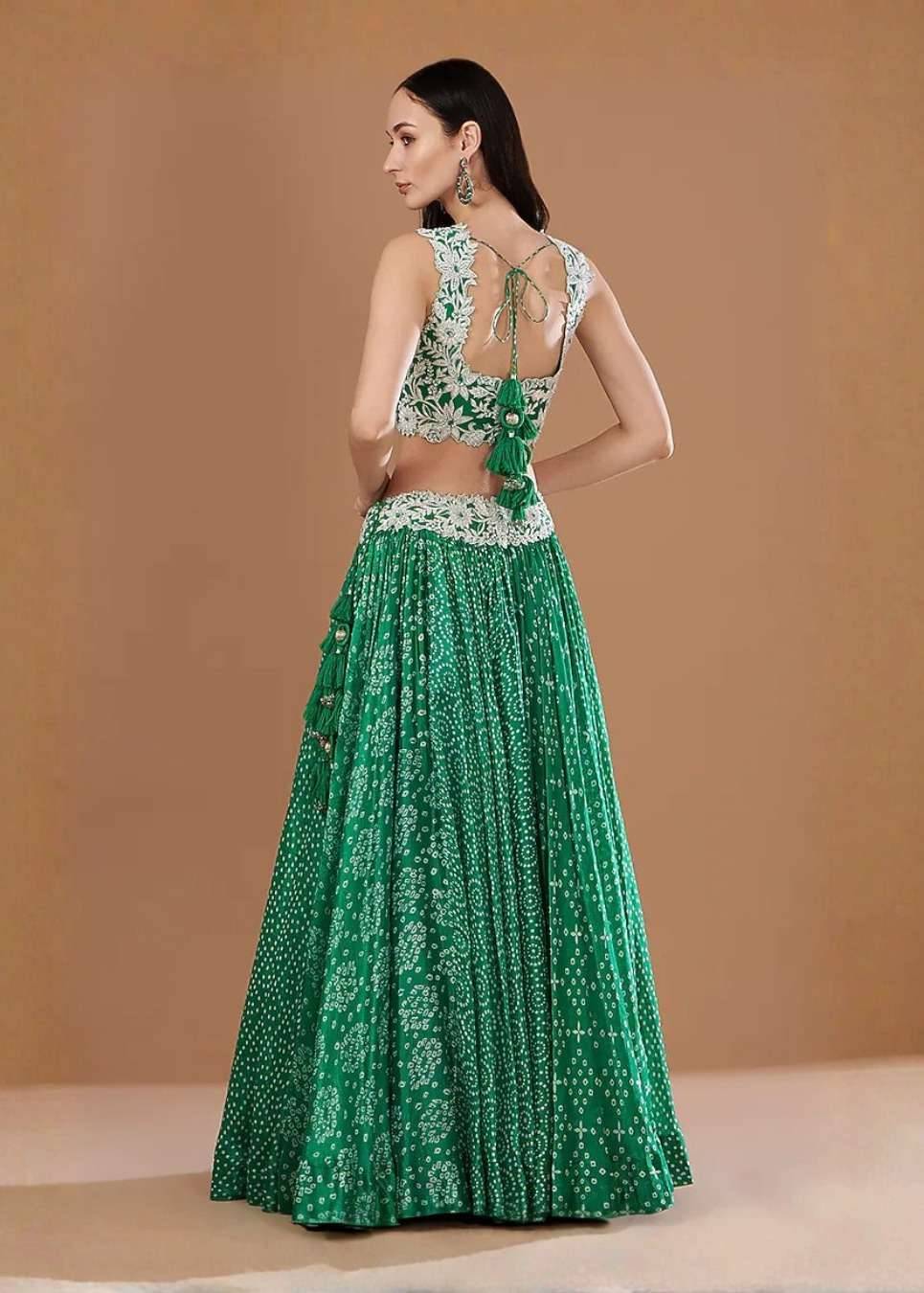 Emerald Bandhani Print Lehenga Image - 2