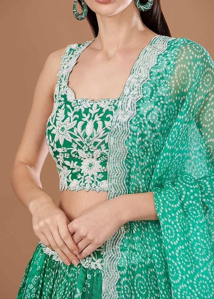 Emerald Bandhani Print Lehenga Image - 3