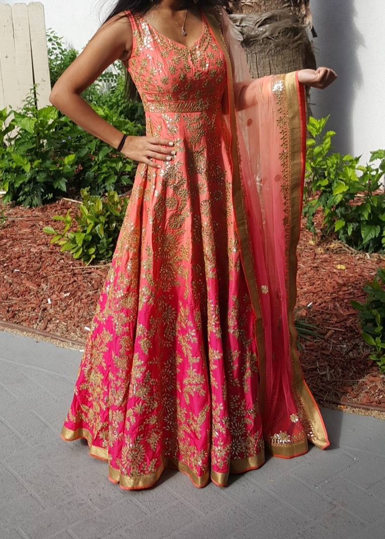 Coral Ombre Anarkali Image - 0